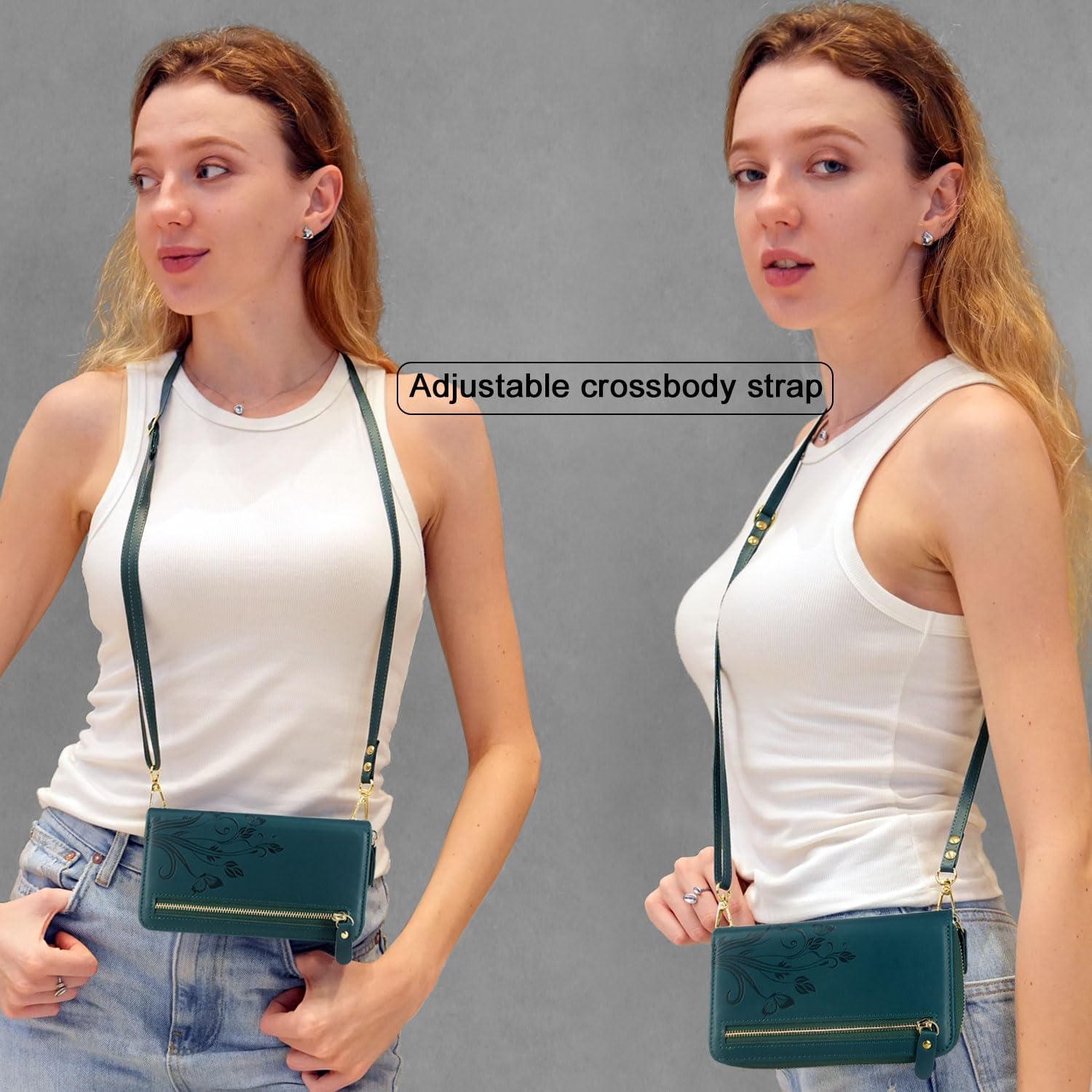 Lacass for Samsung Galaxy A16 5G Wallet Case,Crossbody Dual Zipper Detachable Magnetic Leather Wallet Case Cover Wristlets Wrist Strap 13 Card Slots Money Pocket(Floral Cyan Green)