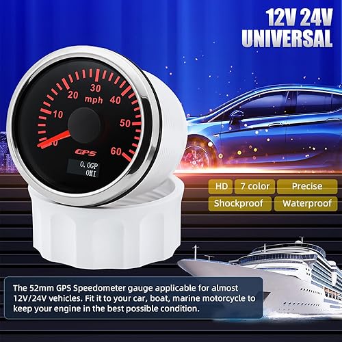 Miniatura 9 de ARTILAURA 2.047 in 2-16 "GPS velocímetro barco GPS velocímetro odómetro coche 120MPH 7 color impermeable marino digital GPS medidor 9-32V (blanco)