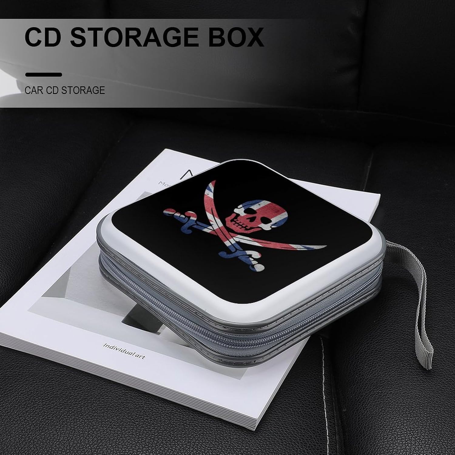 United Kingdom Flag Dead Skull Swords CD Case Portable DVD Storage Box CD Wallet Holder Binder Organizer for Car Home