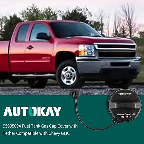 Miniatura 4 de AUTOKAY 95995094 Tapa de depósito de combustible con correa compatible con Chevy GMC Buick Pontiac