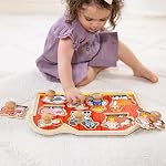 Melissa & Doug Animaux de ferme Jumbo Knob en bois PuzzleWooden Peg Chunky Baby Puzzle, Apprentissage Préscoool, Conseil des Knobs pour les Tout-petits Ages 1+