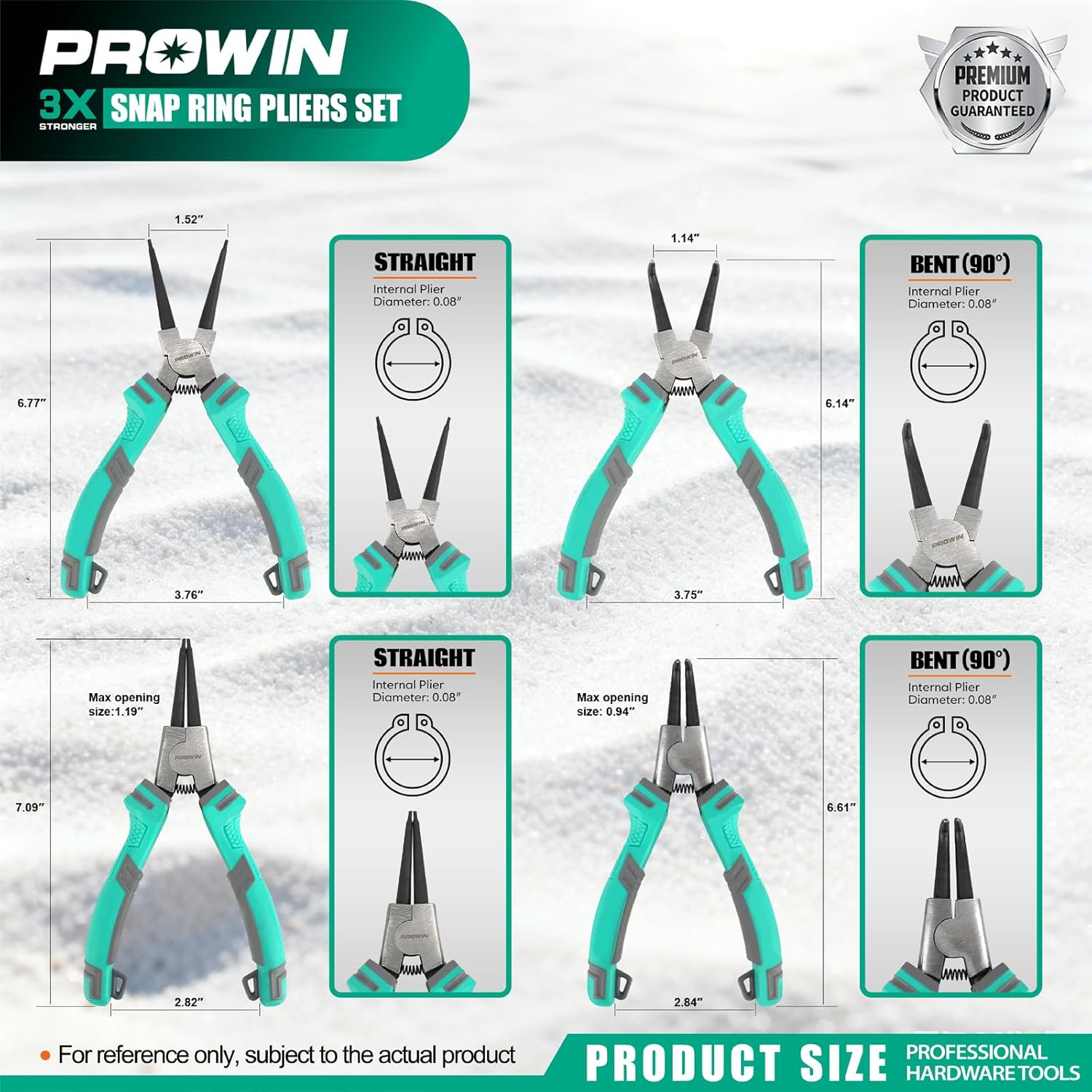 Prowin 4-Piece Snap Ring Pliers Set, Internal & External Circlip Pliers with Straight and Bent Tips, 7-Inch Chrome Vanadium Steel Retaining Ring Tool with Storage Pouch