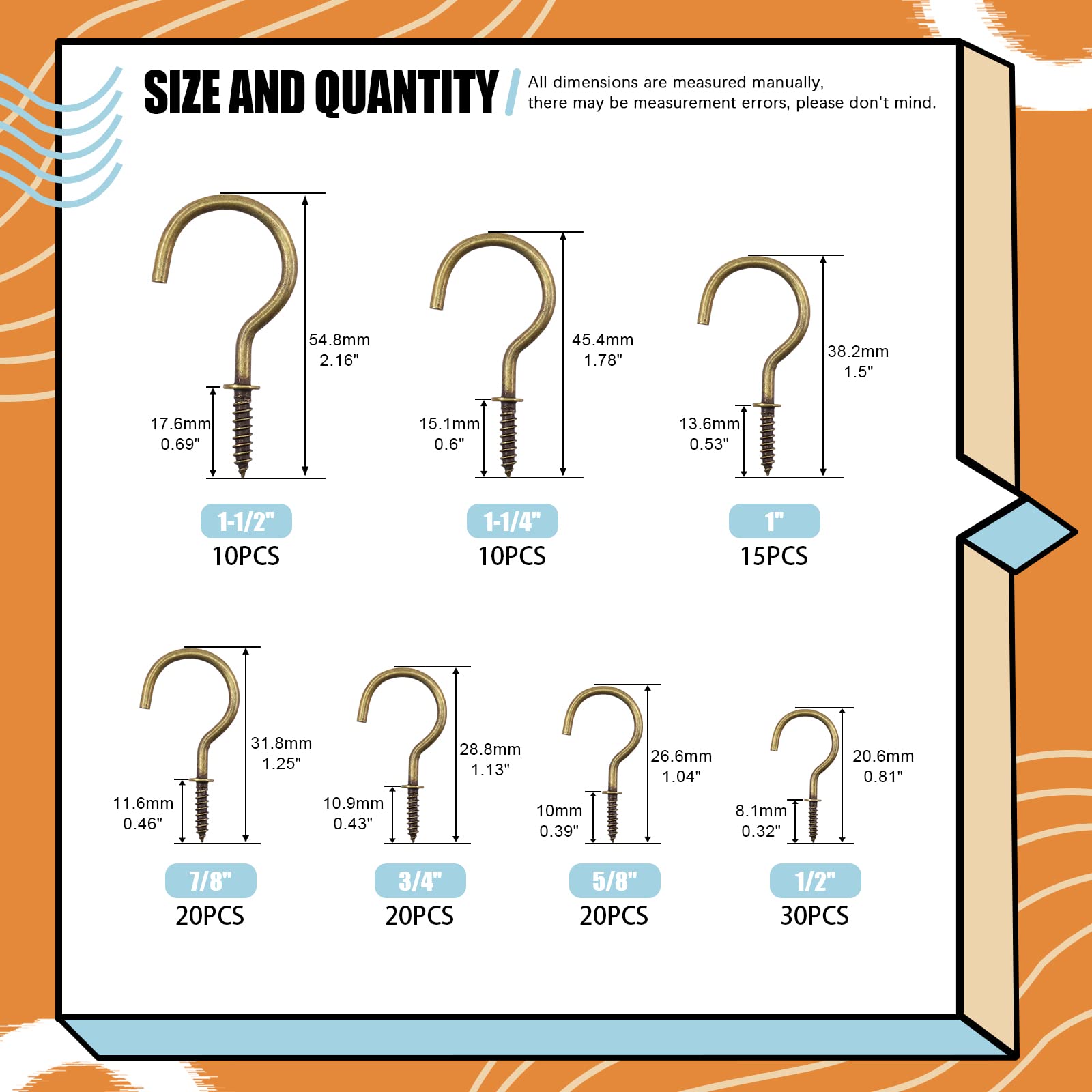 Rustark 125Pcs Bronze Screw-in Cup Hooks Kit - Image 2