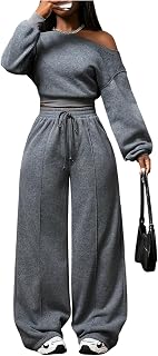 SOLYHUX Women's 2-Piece Off-Shoulder Crop Top & Baggy Sweatpants Set