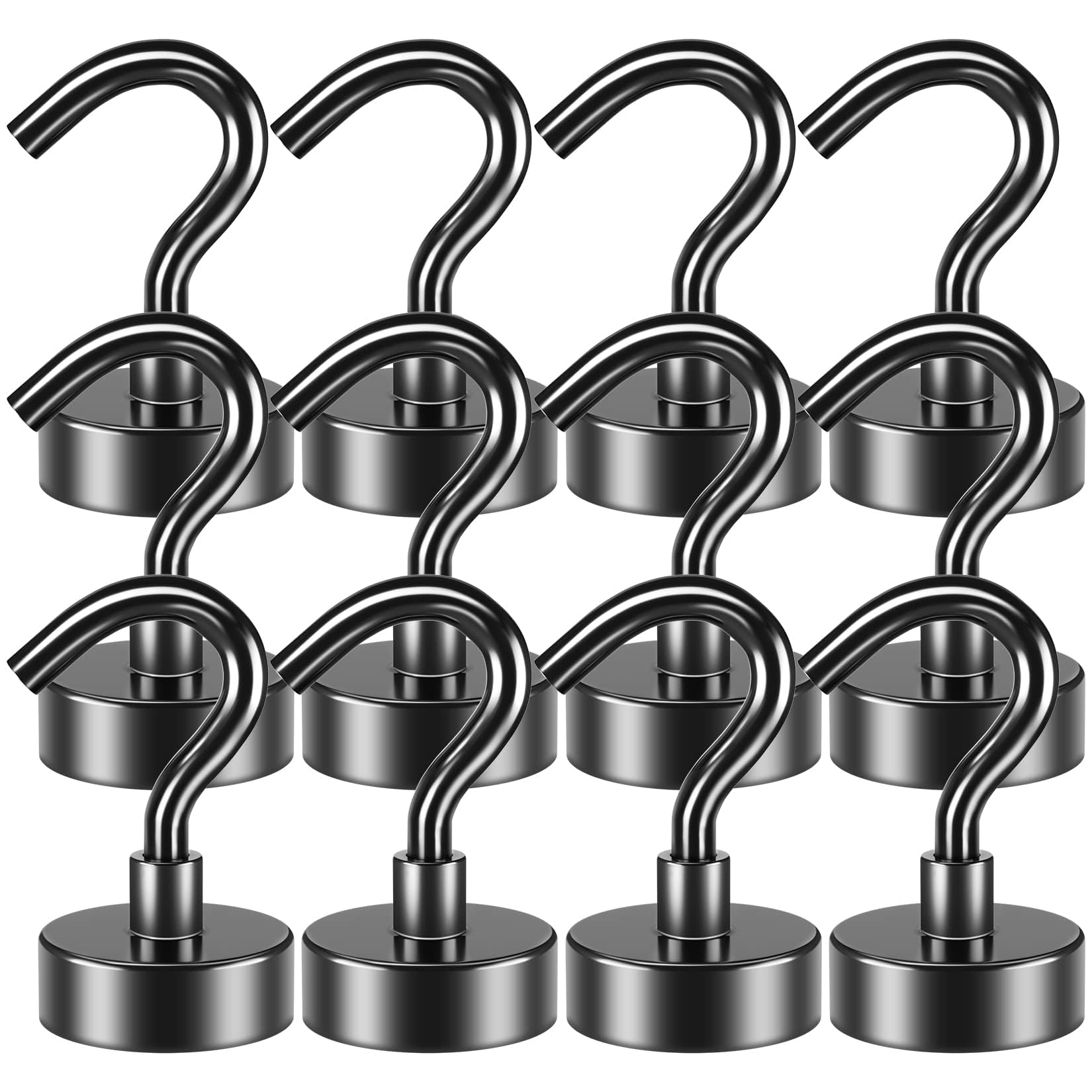 VNDUEEY Magnetic Hooks, 25Lbs Strong Magnet Hooks for Hanging, Magnetic Cruise Hook Heavy Duty, Magnets with Hooks for Refrigerator, Grill, Kitchen, Office and Garage (Black, 60 Pack)