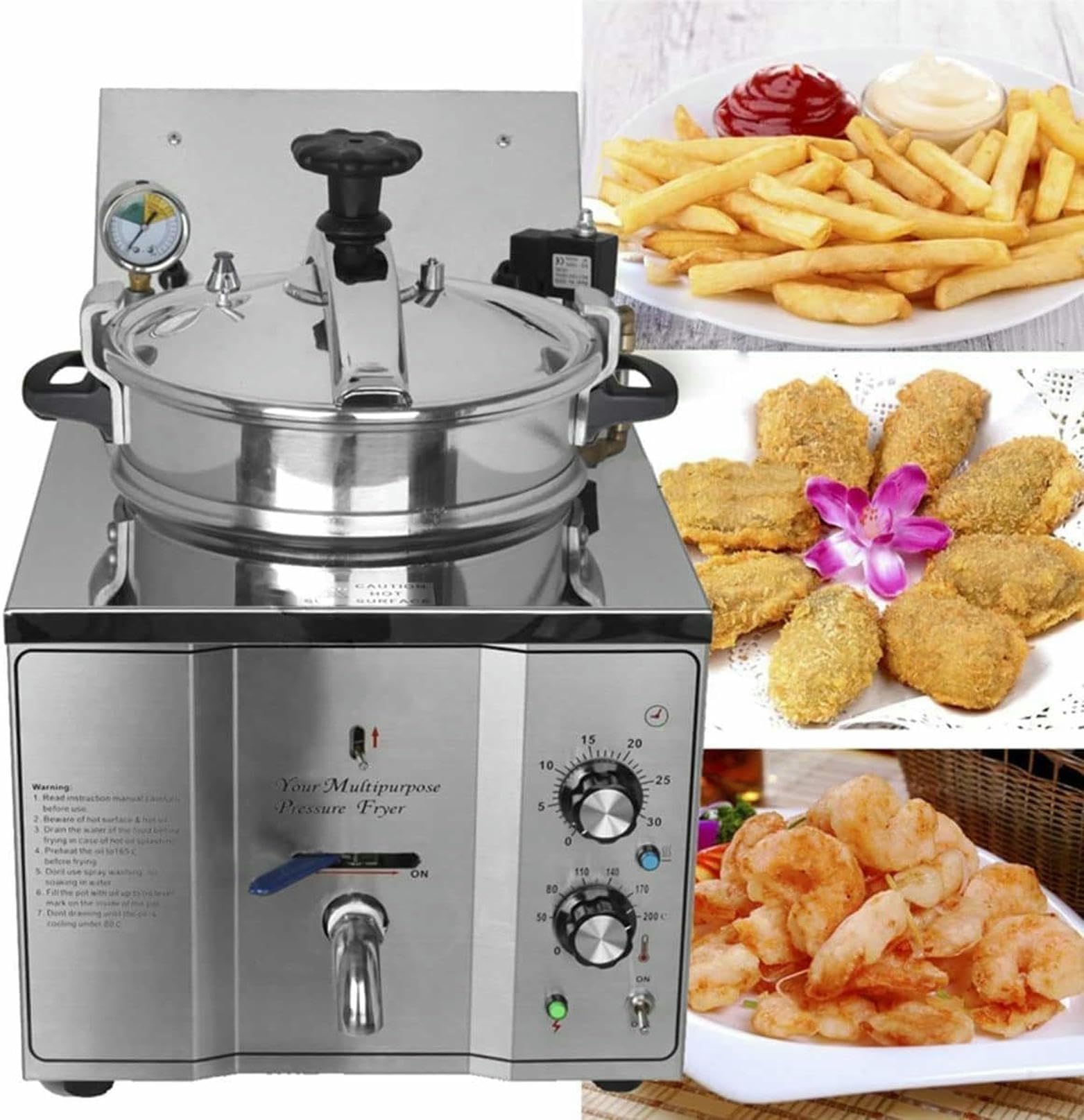 ASerZenith 16L Commercial Deep Fryer,Electric Pressure Fryer Chicken Machine,With Air Frying Function, For Restaurant Frying Chicken