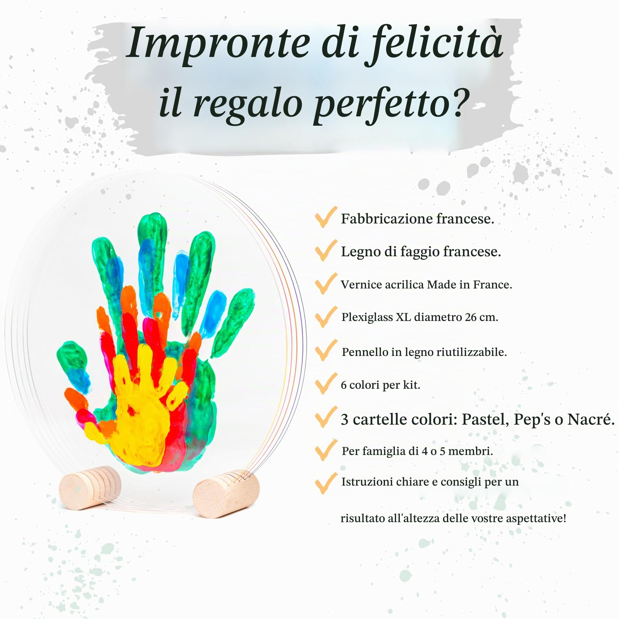 Patrocle Kit Impronte Famiglia 5 Peps - Kit Decorazione Neonati - Idee Regalo Puericultura Bebe - Plexiglass Made in France - Regalo Natale o Compleanno - Impronte Famiglia Supporto Legno
