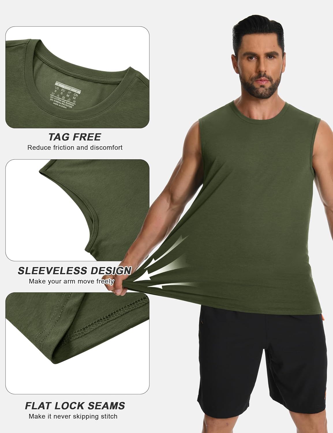 Cotrasen Men's Tank Top UPF 50+ Cotton Sleeveless Shirt Lightweight Casual Gym Workout Shirts Cooling Muscle Tee Shirt - Image 6
