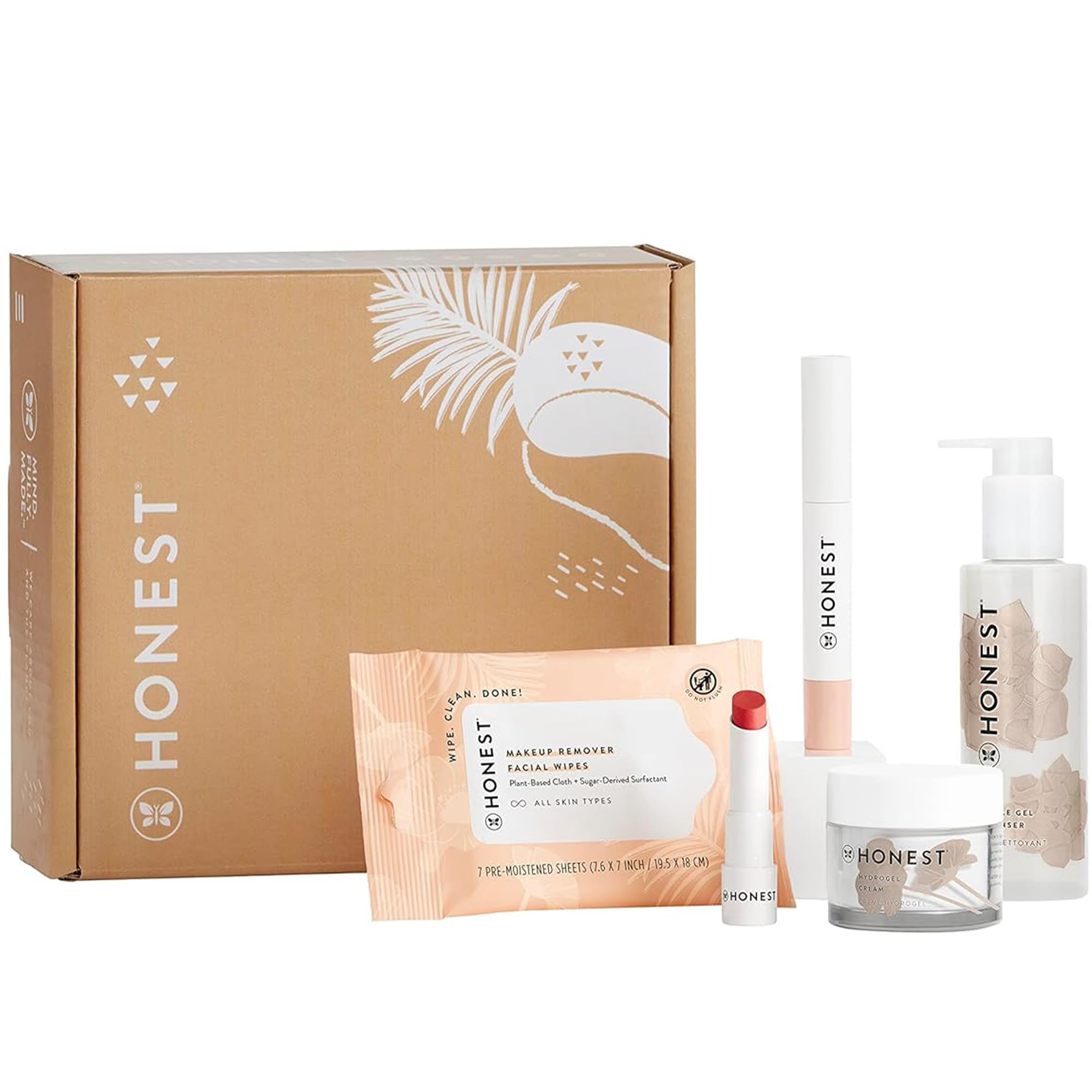Honest Beauty Fresh Face Bestsellers Kit | Exclusive | Gentle Gel Cleanser, Hydrogel Cream, Extreme Length Mascara + Primer, Tinted Lip Balm, Makeup Remover Wipes | Vegan + Cruelty free