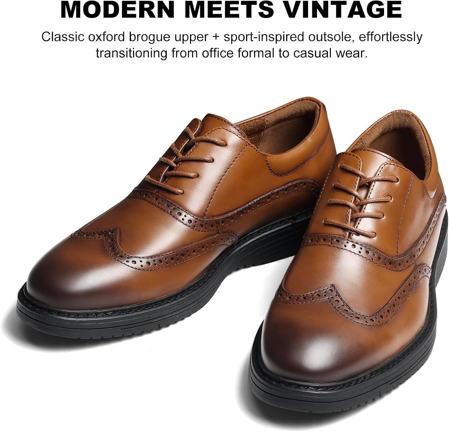 Mens Dress Shoes, Genuine Leather Lace Up Brogue Wingtip Casual Oxford Shoes, Comfortable Stylish Business Formal Dress Sneakers for Office Dating Wedding - Image 6