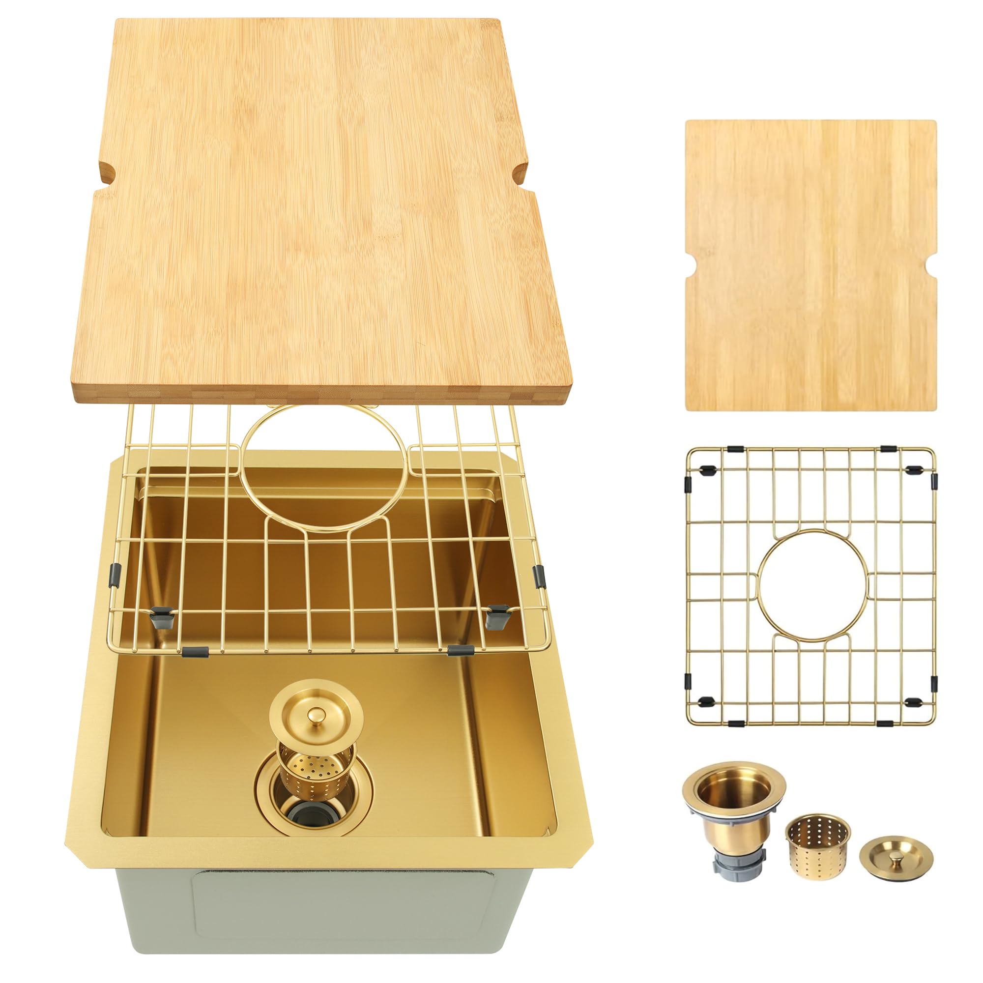 YetCrest 15 Inch Gold Undermount Kitchen Sink,15x17 Inch