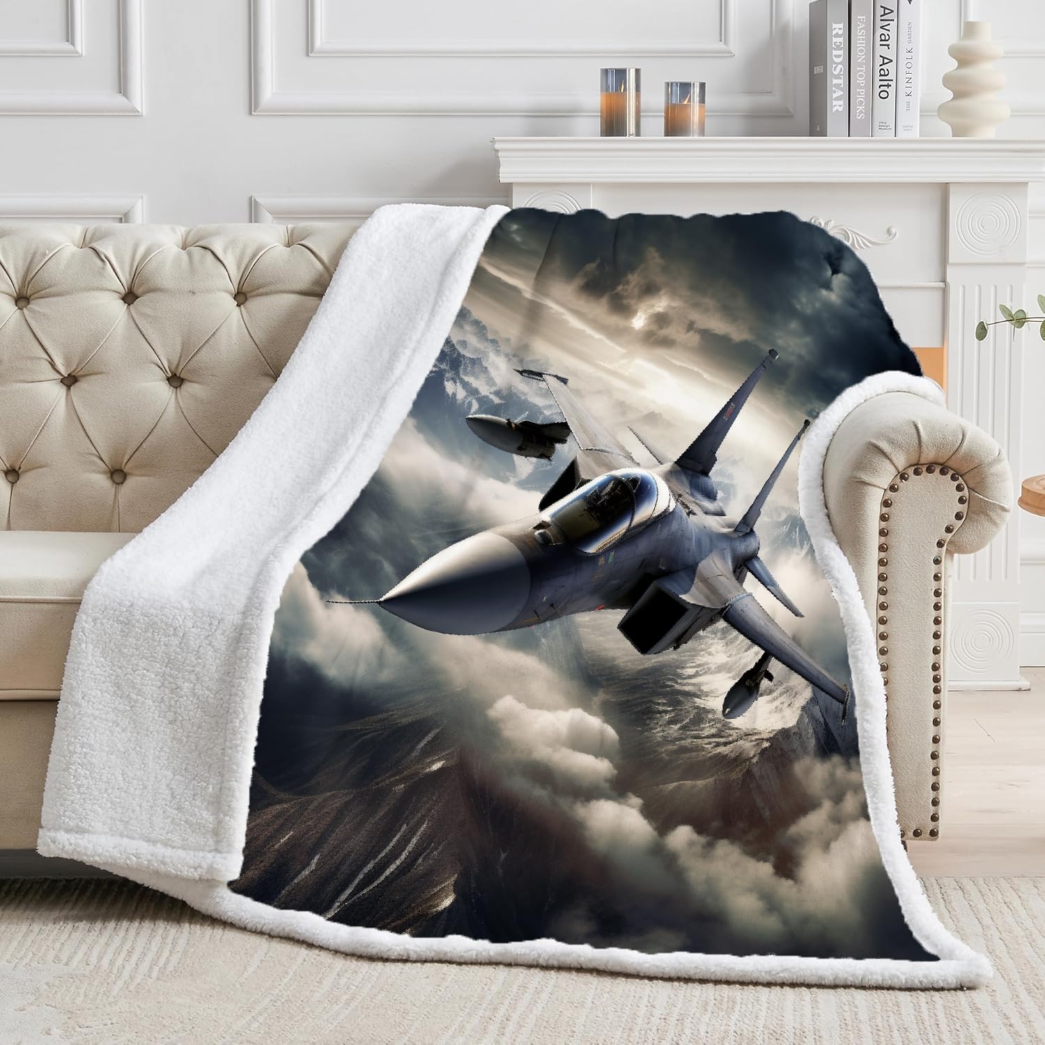 Générique Combattant Couverture Polaire Epaisse Hiver Adulte 3D Avion Plaid Canape Chaud Doux en Flanelle Jeté de Canapé pour Couvre lit 2 Personnes pour Fille Garcon 150x200 cm