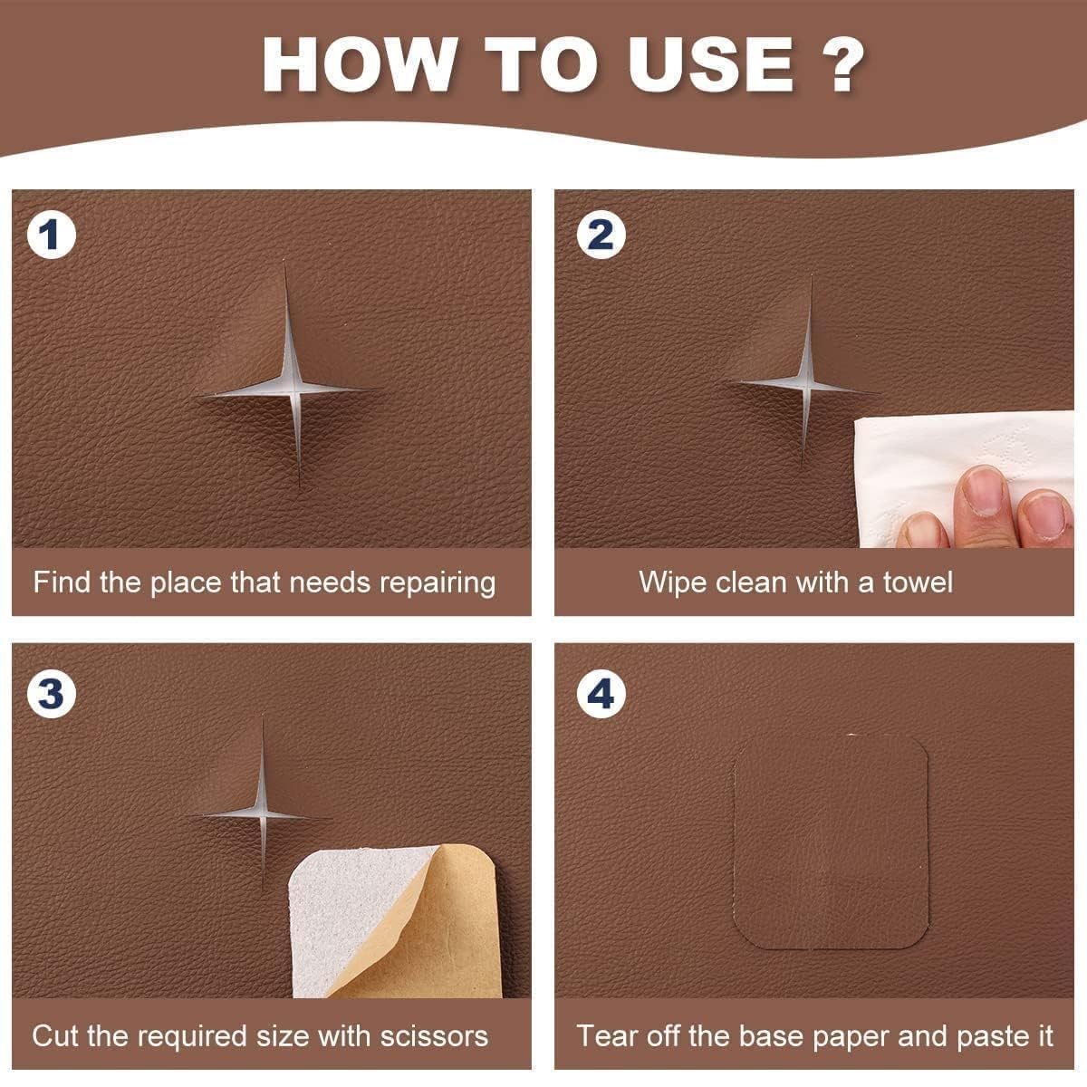 PQRI Self-Adhesive Genuine Leather Repair Patch 30 x 60cm Durable Leather Sheet for Sofa, Couch, Furniture, Car Seats, and Jackets Waterproof DIY Upholstery Repair Tape (BROWN) 2