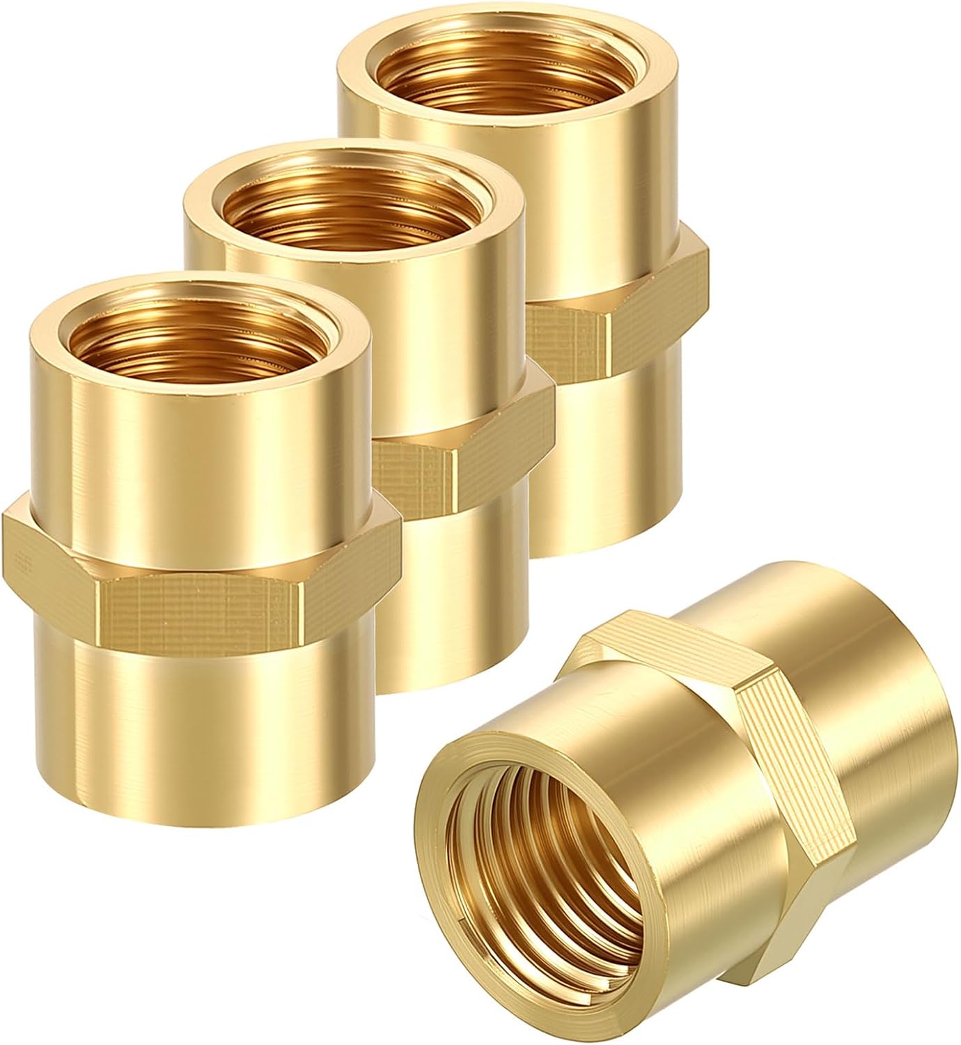 4 Packs FeMale to FeMale Adapters, 1/4" FNPT x 1/4" FNPT Brass Coupling Couplers Hex Head Pipe Fitting, Fit for Pneumatic Systems, Fluid Lines, Air Compressor, Water Treatment