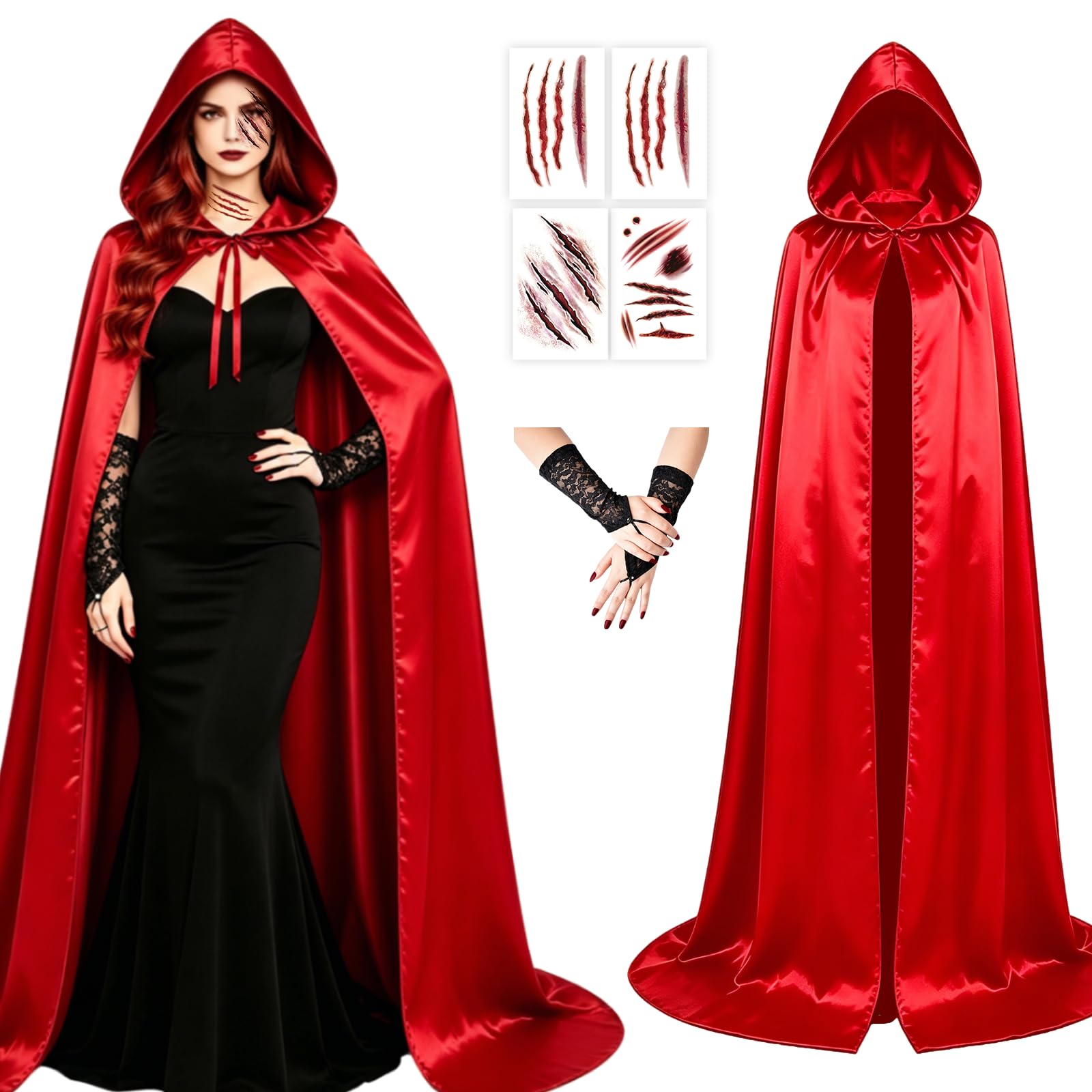 Halloween Capa de Vampiro, Capa Roja de Diablo con Capucha