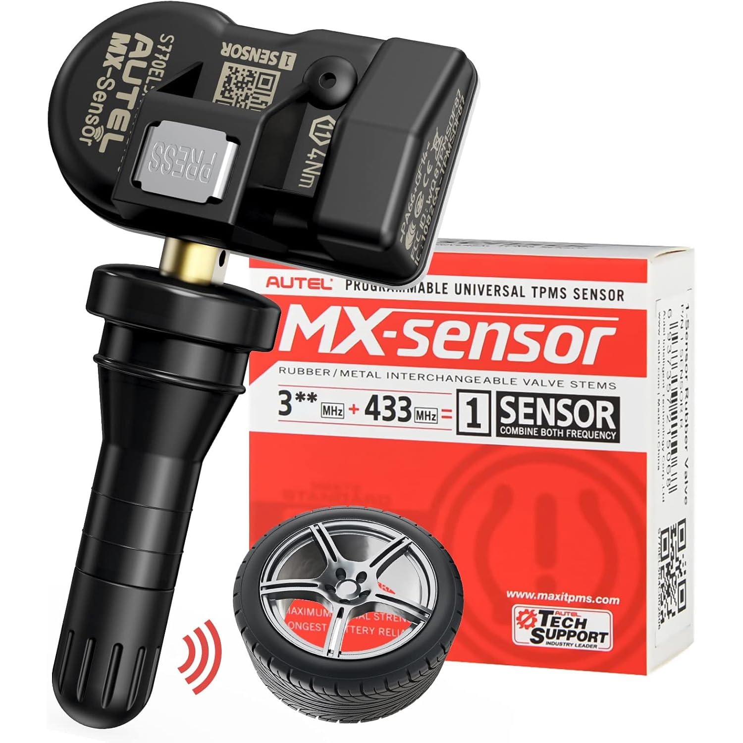 Autel Capteur TPMS 1 Sensor, Double Fréquence, 100% Programmable Capteur Pression Pneus, Fonctionne avec Outil TPMS TS408S TS501 Pro TS508WF TS601 (Communiqué Presse, Valve Caoutchouc 1 Pièce)