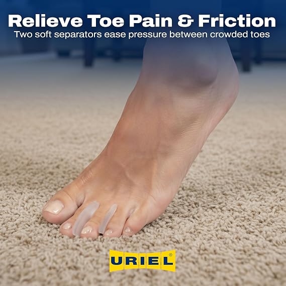 Uriel Silicone Toe Separators for Women & Men Reusable Toe Spacers for Overlapping Toes, Bunions & Calluses Soft Non-Slip Design in 2 Sizes for Everyday Comfort, Yoga & Barefoot Use