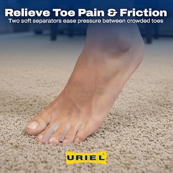 Uriel Silicone Toe Separators for Women & Men Reusable Toe Spacers for Overlapping Toes, Bunions & Calluses Soft Non-Slip Design in 2 Sizes for Everyday Comfort, Yoga & Barefoot Use