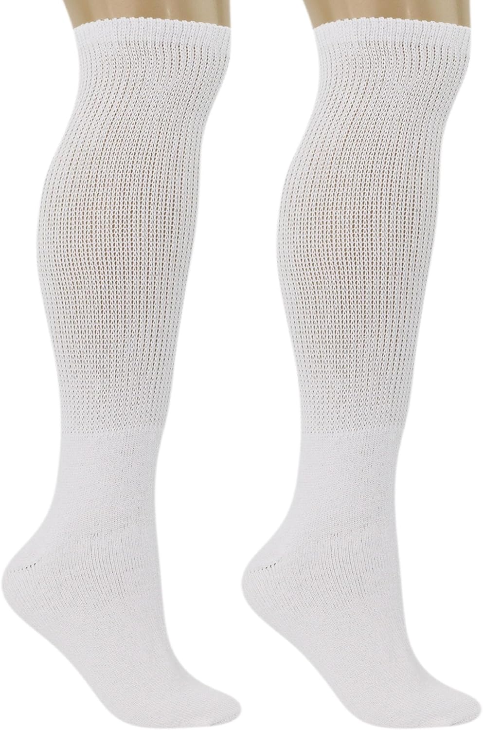 AWS/American Made 6 Pairs White Over the Calf Diabetic Relief Socks for Men with Non-Binding Top