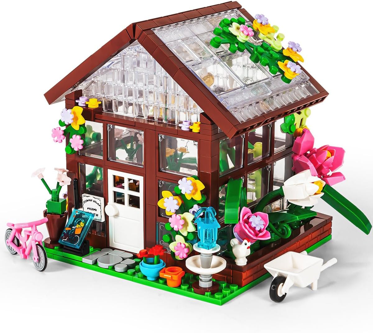 SEMKY City Series Flower House Building Blocks Set with LED Lights, (579Pieces) Creative Flower House Model Gifts for Kid and Adult