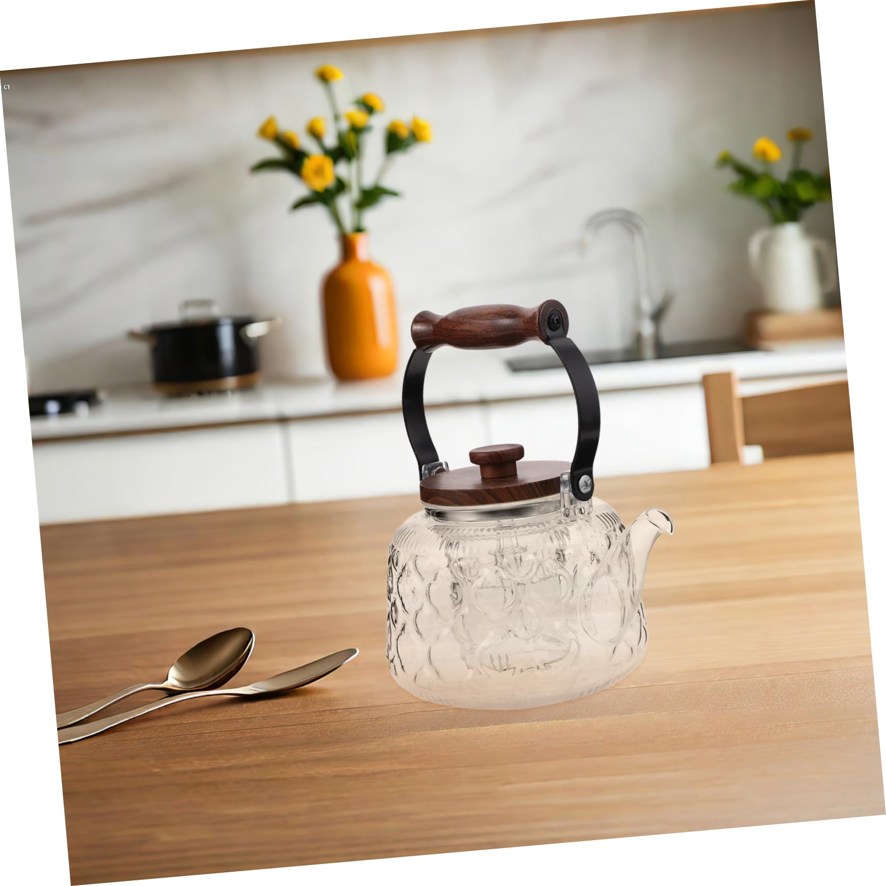 PRETYZOOM Teapot de Vidrio Transparente Resistente al Calor para Estufa Tetera Multifuncional para Vapor y Infusión para Uso Doméstico y Té de Suelta