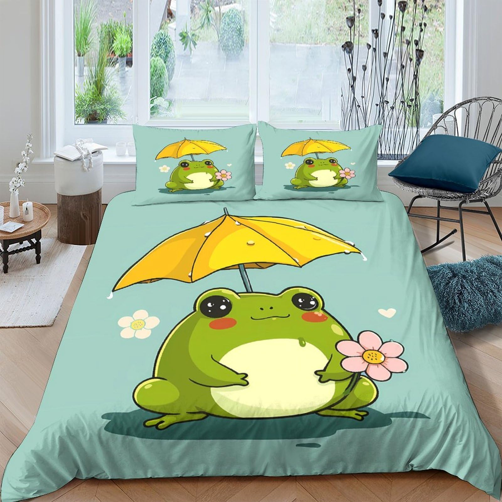 Ctjqhvkz Style-10 3D Printed Cartoon Frog Fitted Sheet Microfiber Soft Green Umbrella Bed Cover For Bedroom Dorm Mattress Protection Decor Single（135X200cm）