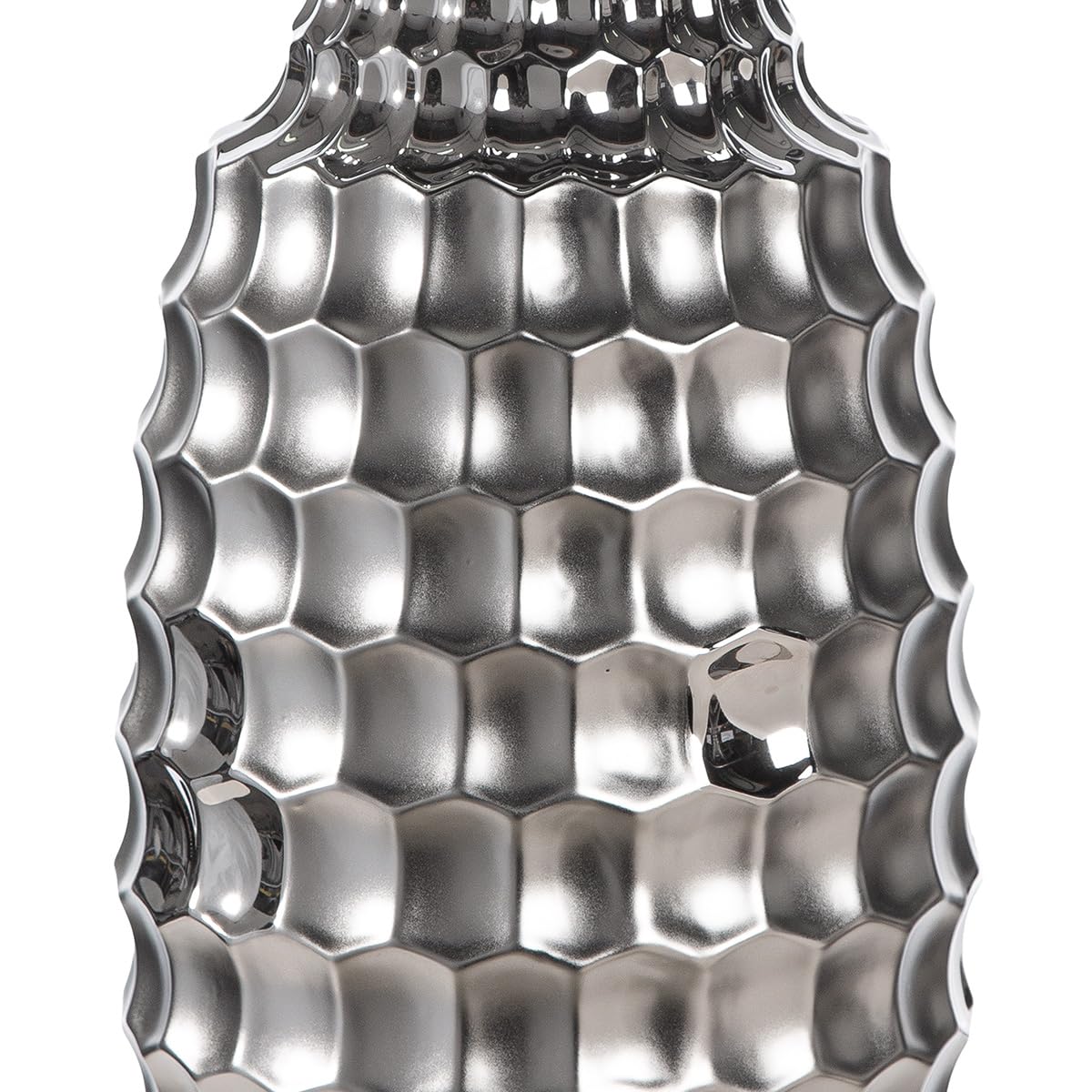 GILDE Vase Hexagon - Keramik - bauchig - Höhe 53cm x Ø 22cm - Silber - glänzend/matt - Dekovase