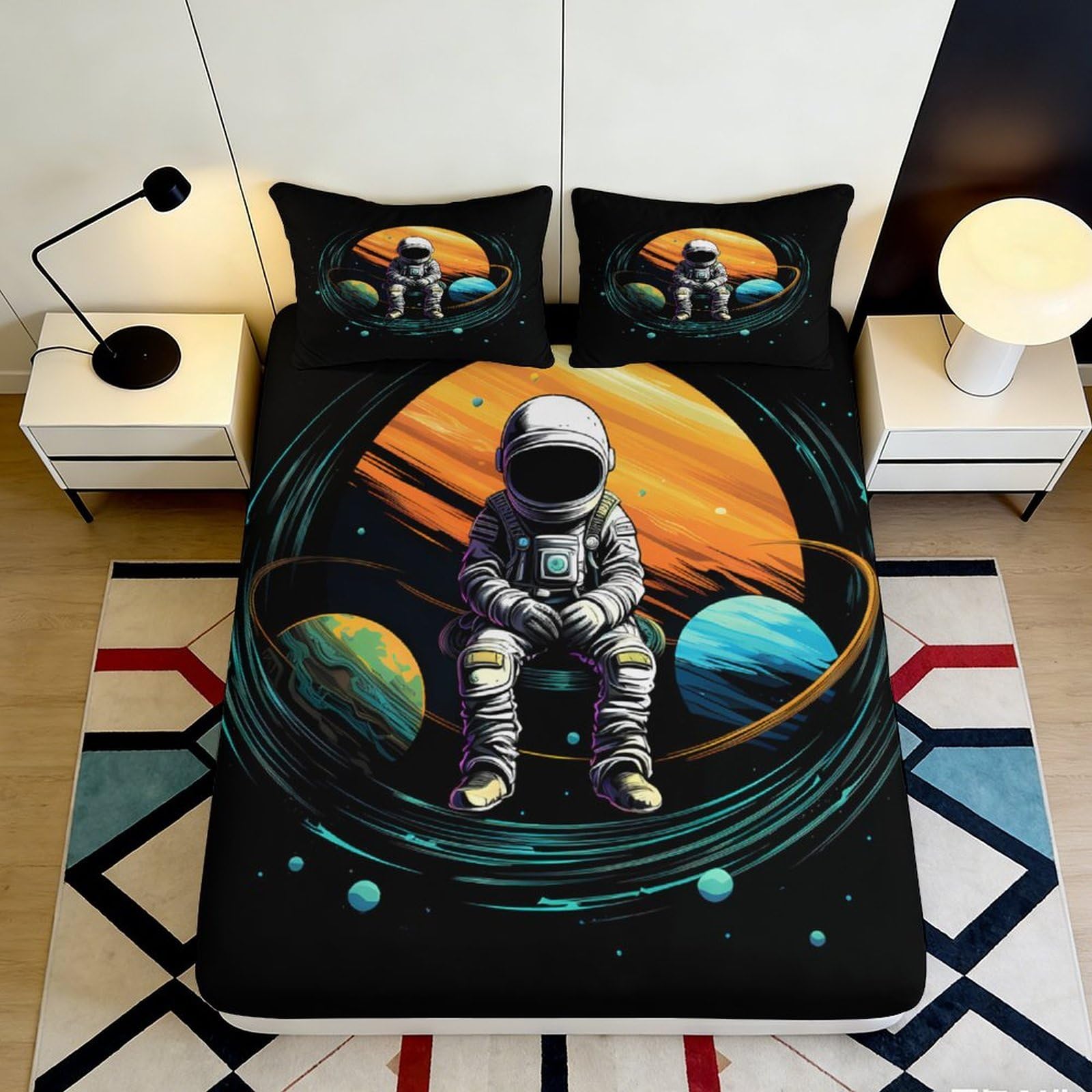 Pnayamiorkfel Style-5 3D Printed Astronaut Planet Fitted Sheet Microfiber Soft Bed Cover For Bedroom Dorm Mattress Protection Decor 119 90X200x25cm