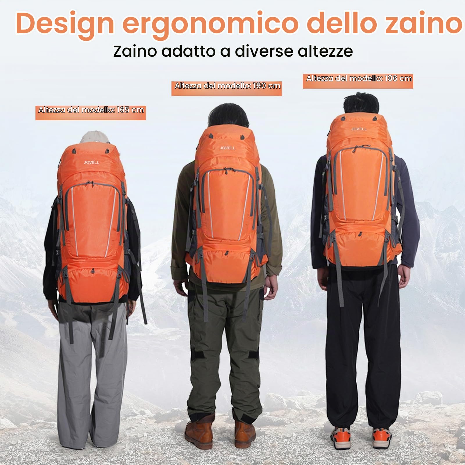 70L Zaino da Escursionismo con Copripioggia, Pacchetto da Viaggio e Campeggio per Sport all'Aria Aperta, Arrampicata, Touring ed Escursionismo, Bagaglio da Zaino per Uomini e Donne (Arancione)