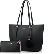 TANTOMI Women's Handbag Set Bag with Purse for Office School Shopping Handbag Women's Large with Tassels Ladies and Fur Ball Plush Key Ring