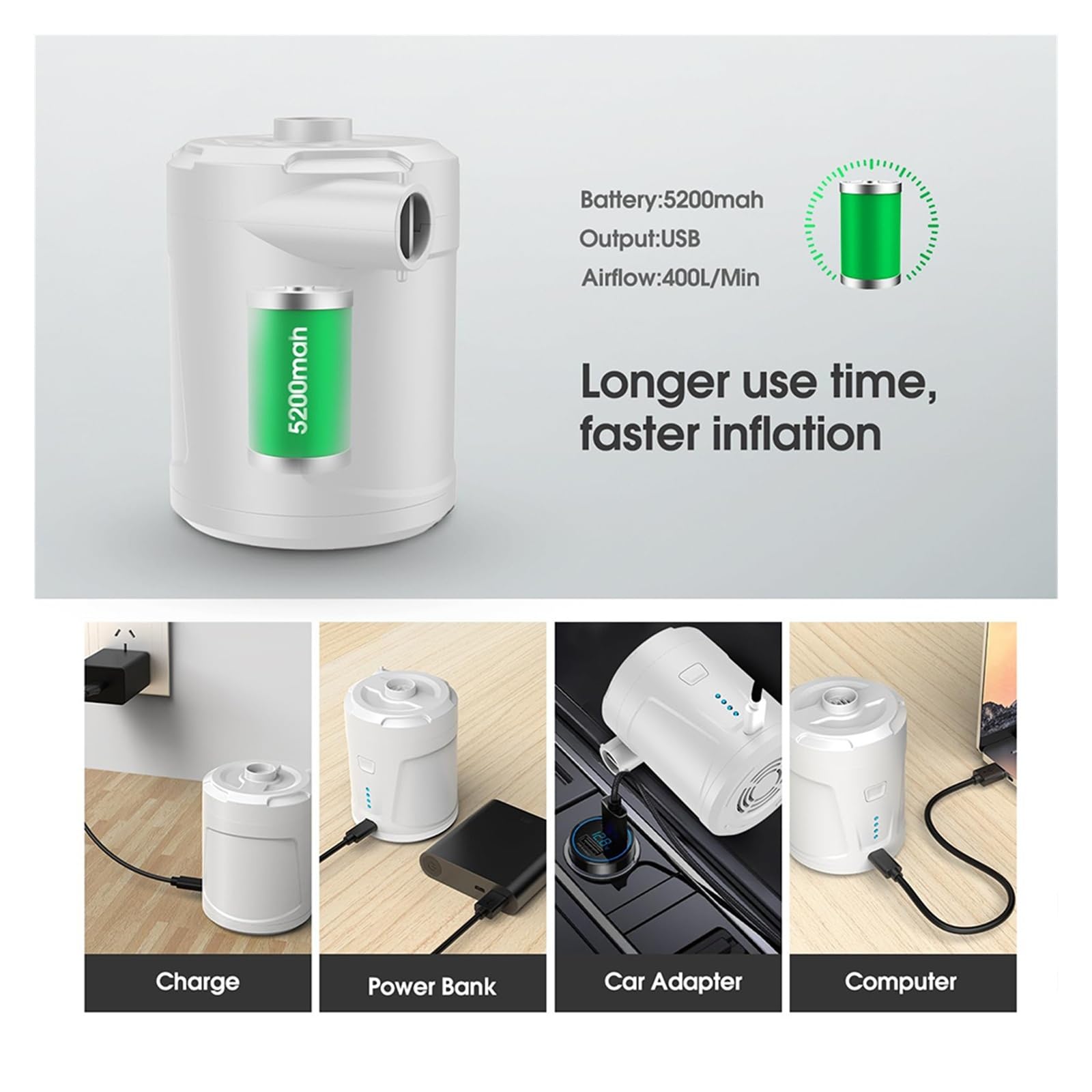 Inflador Electrico, Inflador de anillo de natación con bomba de aire eléctrica inalámbrica de 5000 mAh y carga USB for camas de aire.
