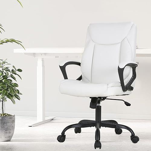 Miniatura 9 de PayLessHere Silla de oficina en casa, silla ergonómica de piel sintética, respaldo medio, diseño giratorio y ejecutivo con soporte lumbar,