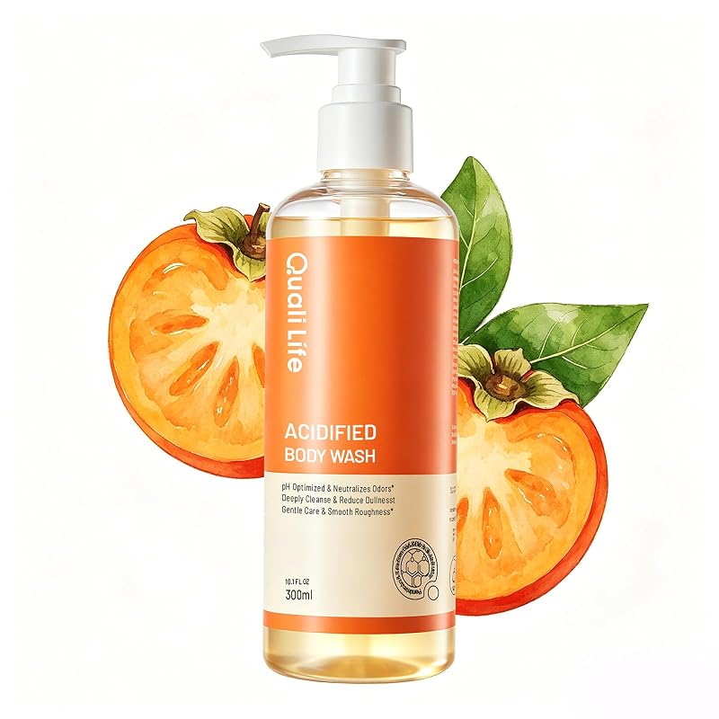 Sabonete líquido corporal acidificado QualiLife com pH informado na embalagem, fragrância de tangerina, 300 mL