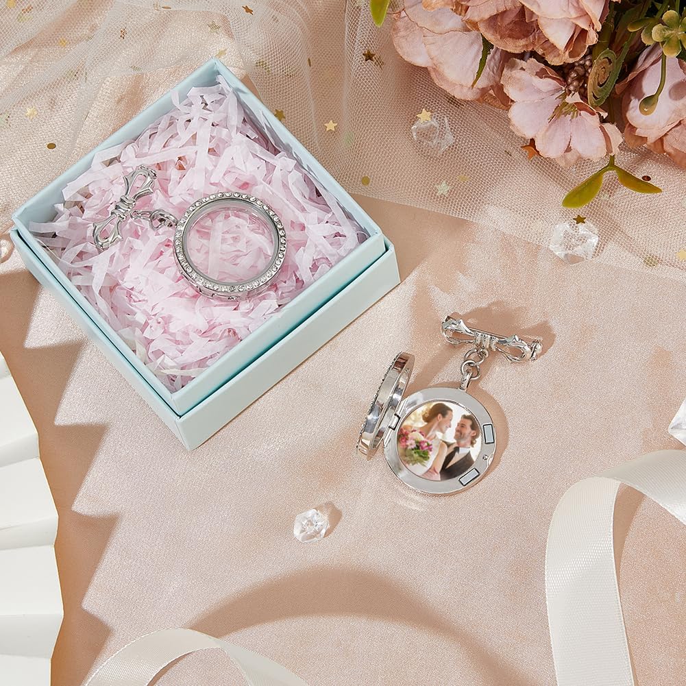 SUPERFINDINGS 2PCS Wedding Bouquet Charm Bowknot Bouquet Photo Locket Charms Bride Flower Charm Platinum Alloy Bridal Brooches 5.3cm Long Memorial Photo Pendants Personalised Photo Charm - Image 4
