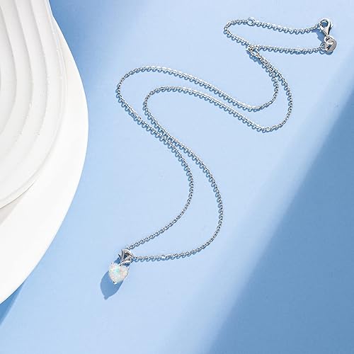 Miniatura 4 de AGVANA Dije de piedras preciosas de oro blanco de 14 quilates con cadena de plata de ley de 0.315 in, collar de piedra natal de corazón para mujer,