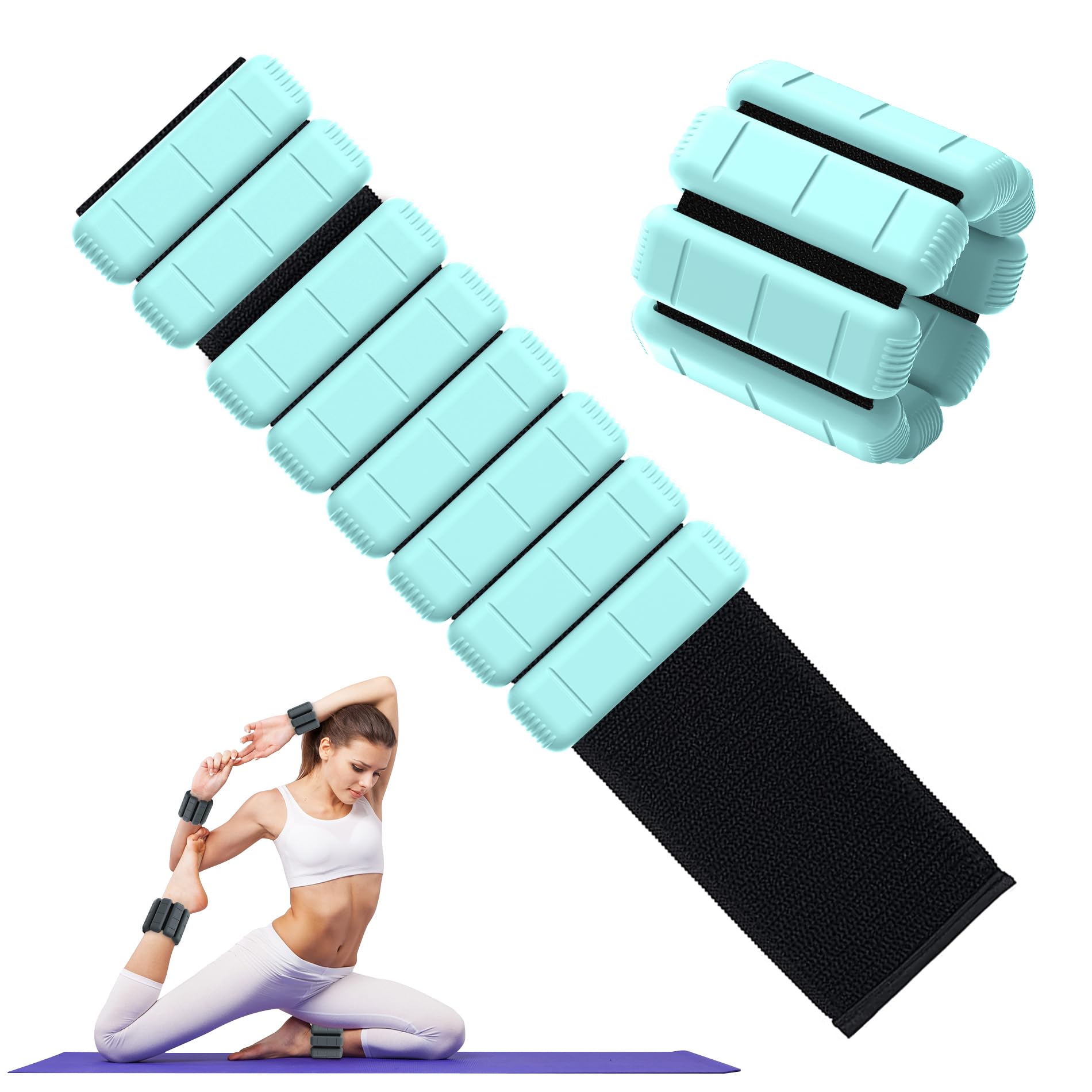 TOPESCT Wearable Wrist Ankle Weights Set of 2(2 lb/4 lbs),Adjustable Arm Weighted Bracelet for Strength Training Walking Running Pilates Jogging Yoga (Turquoise, 2lbs/each)
