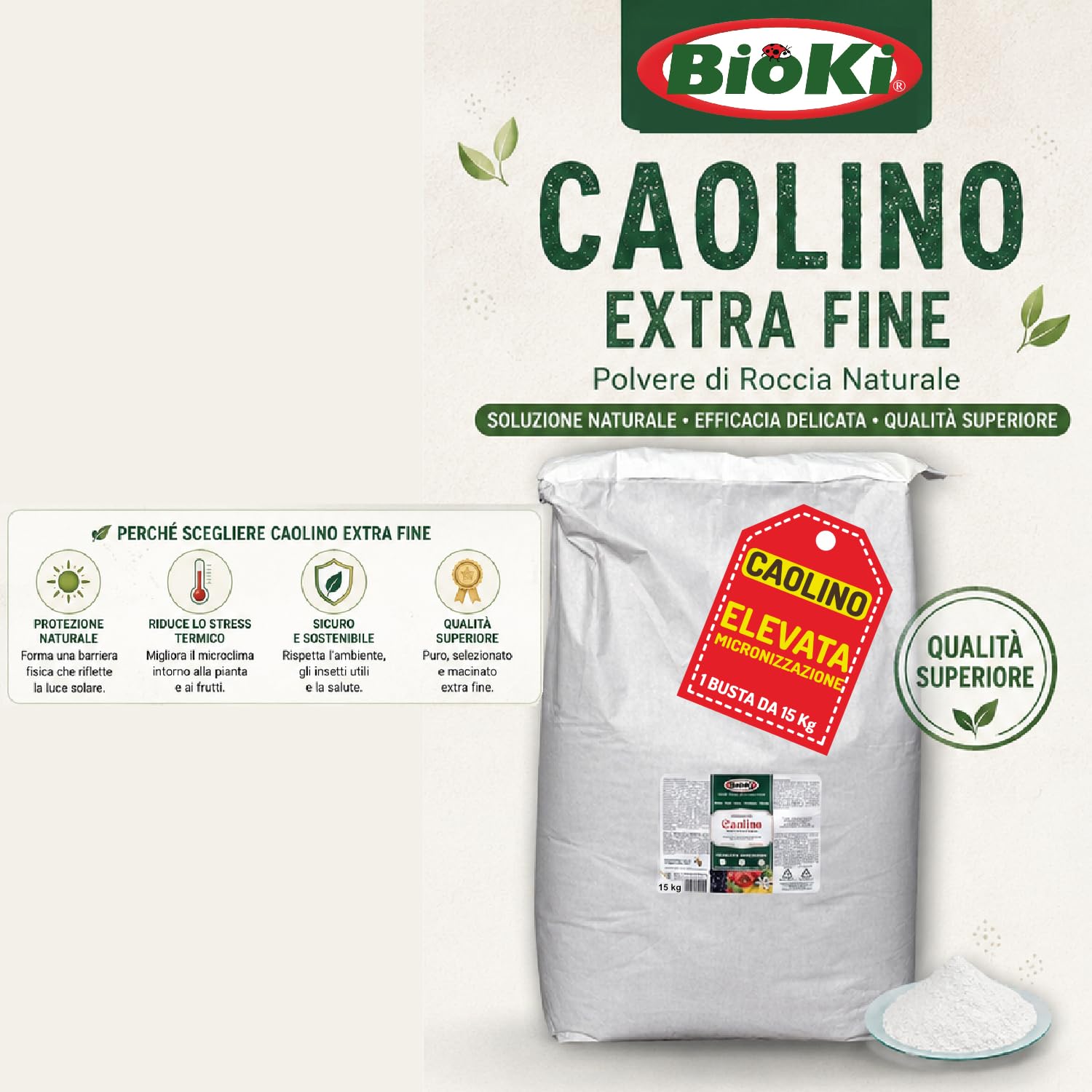 Caolino Naturale per Agricoltura Bio indicato per mosca olivo, busta da 15 kg