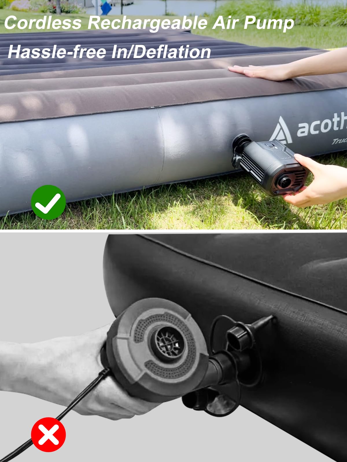 ACOTHOT Truck Bed Air Mattress with Cordless Rechargeable Air Pump, Peachskin Fabric Truck Bed Mattress with 2 Pillows Fits 5.5-5.8ft Short Beds | 9.5