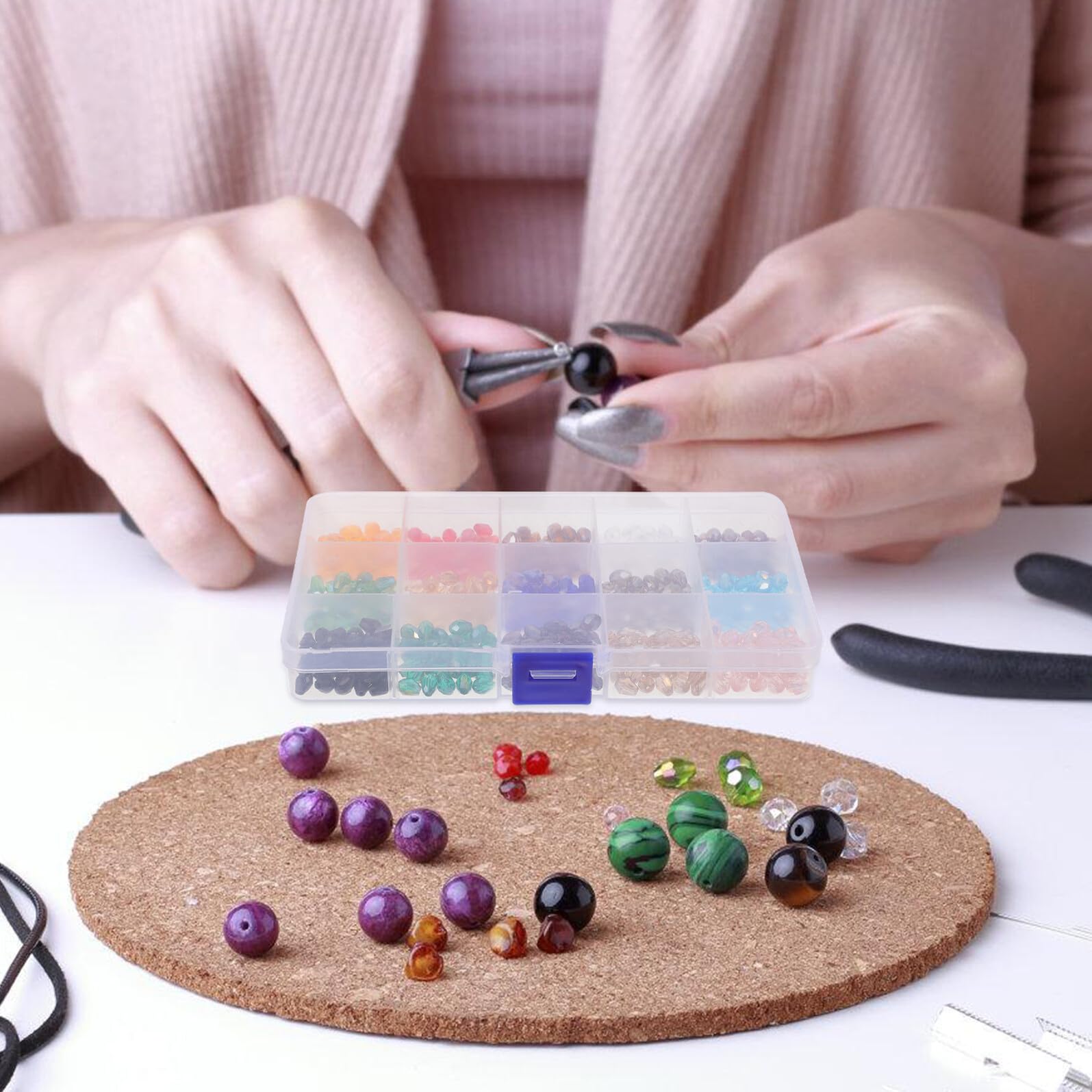 ABOOFAN 300 Stück Glasperlen in Tropfenform Bunte Schmuckperlen für Armbänder und Kreative Selbstgemacht Bastelarbeiten Praktische Kasten mit 15 Verschiedenen Farben