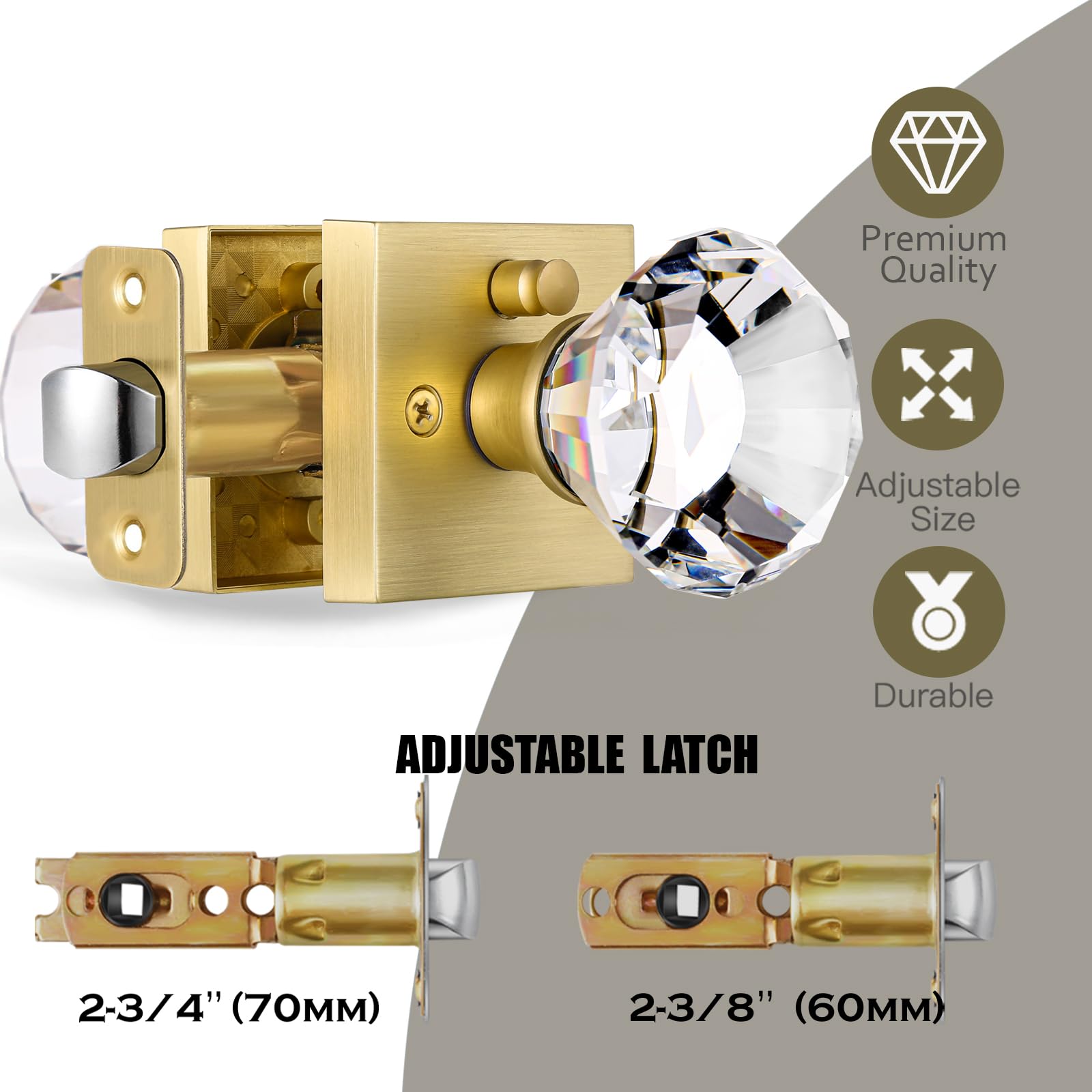 Gold Glass Door Knobs - Privacy & Style -5 Gold Glass Door Knobs - Privacy & Style -5