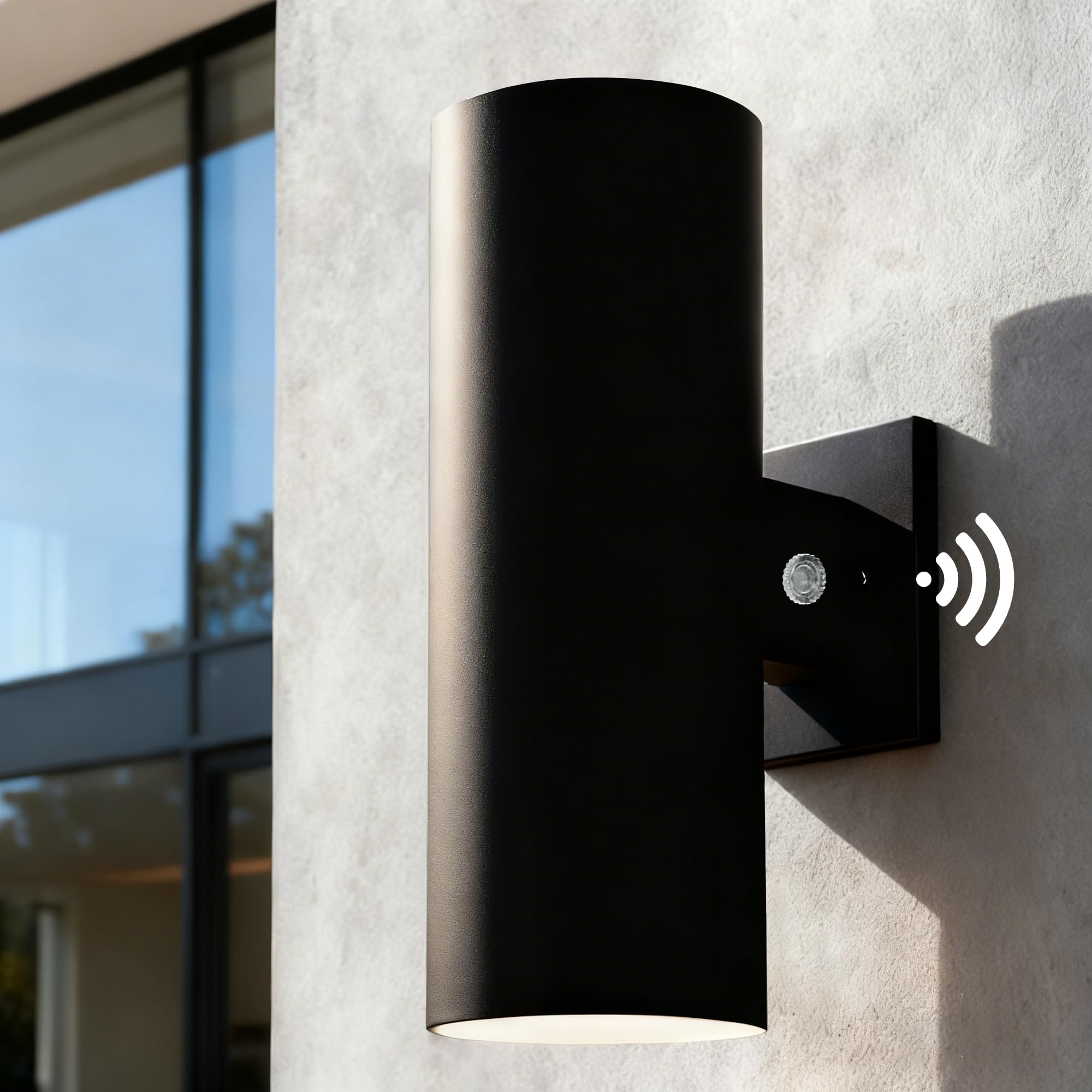 JYV Dusk to Dawn Outdoor Wall Lights, 12'' Up and Down LED Cylinder Exterior Lighting Fixtures, 23W 3000K IP65 Waterproof Wall Sconces for House, Garage, Patio, Porch, Black