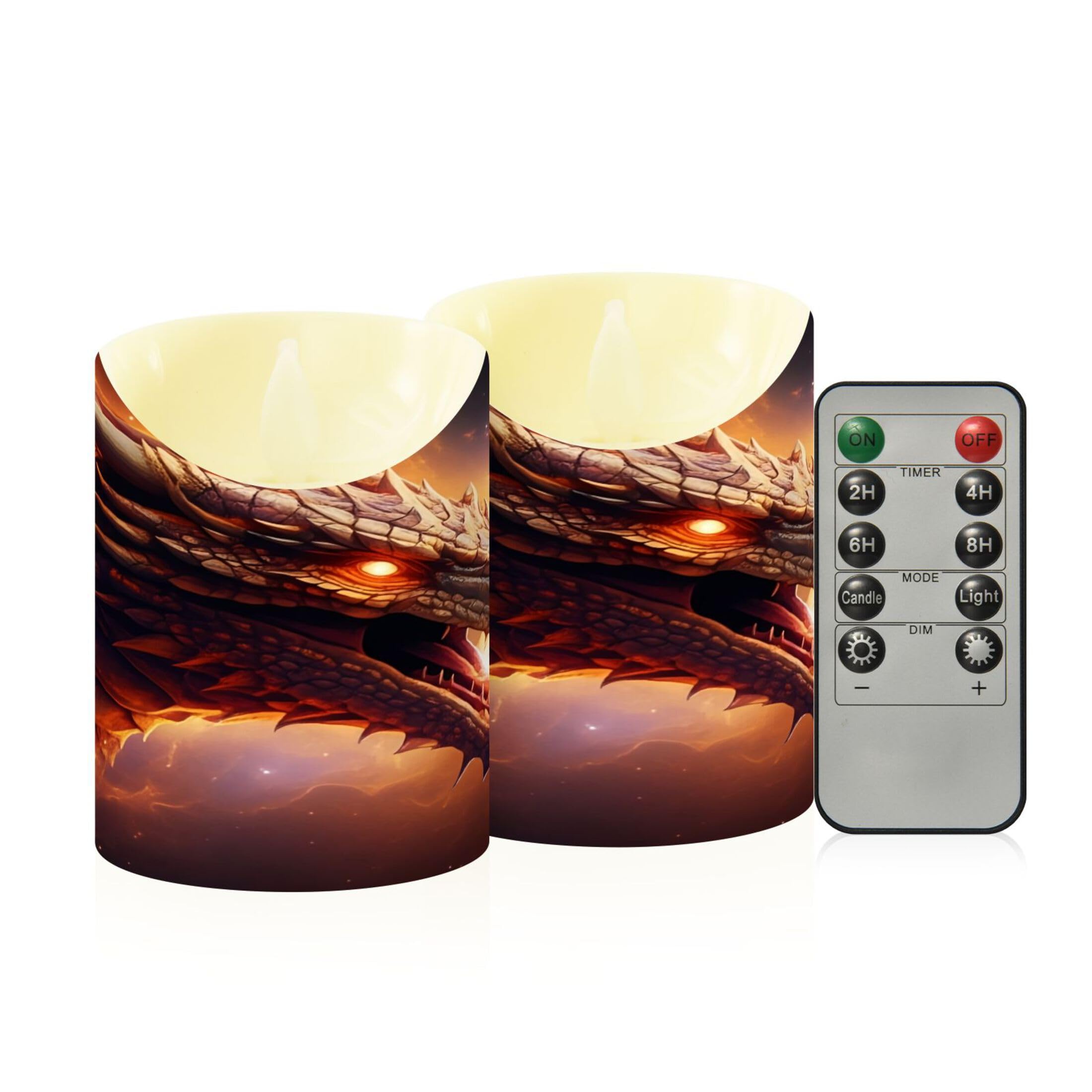 Kutsu Dragon Flameless Candles Set of 2, Battery Operated LED Flickering Candles with Remote and Timer, Plastic Pillar Candles for Home Wedding Decor