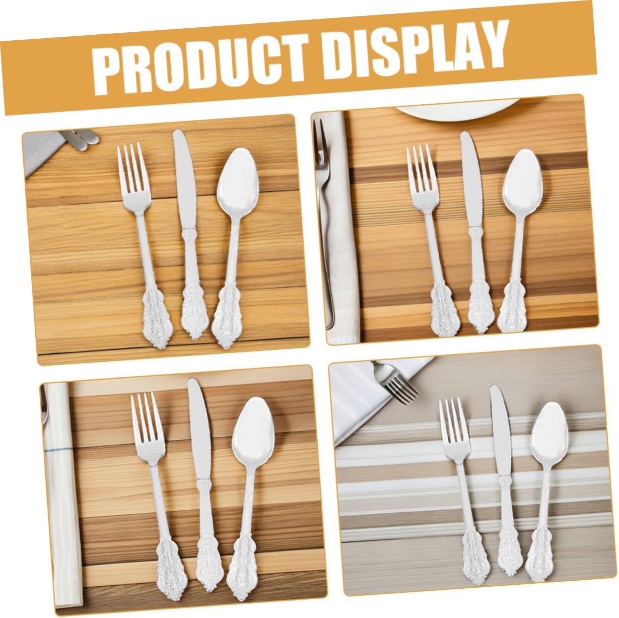 Disposable Cutlery Set Gold Trim, 24pcs Silver Floral Pattern Forks, Spoons, and Knives, Plastic Serving Utensils for Weddings, Parties, and Travel