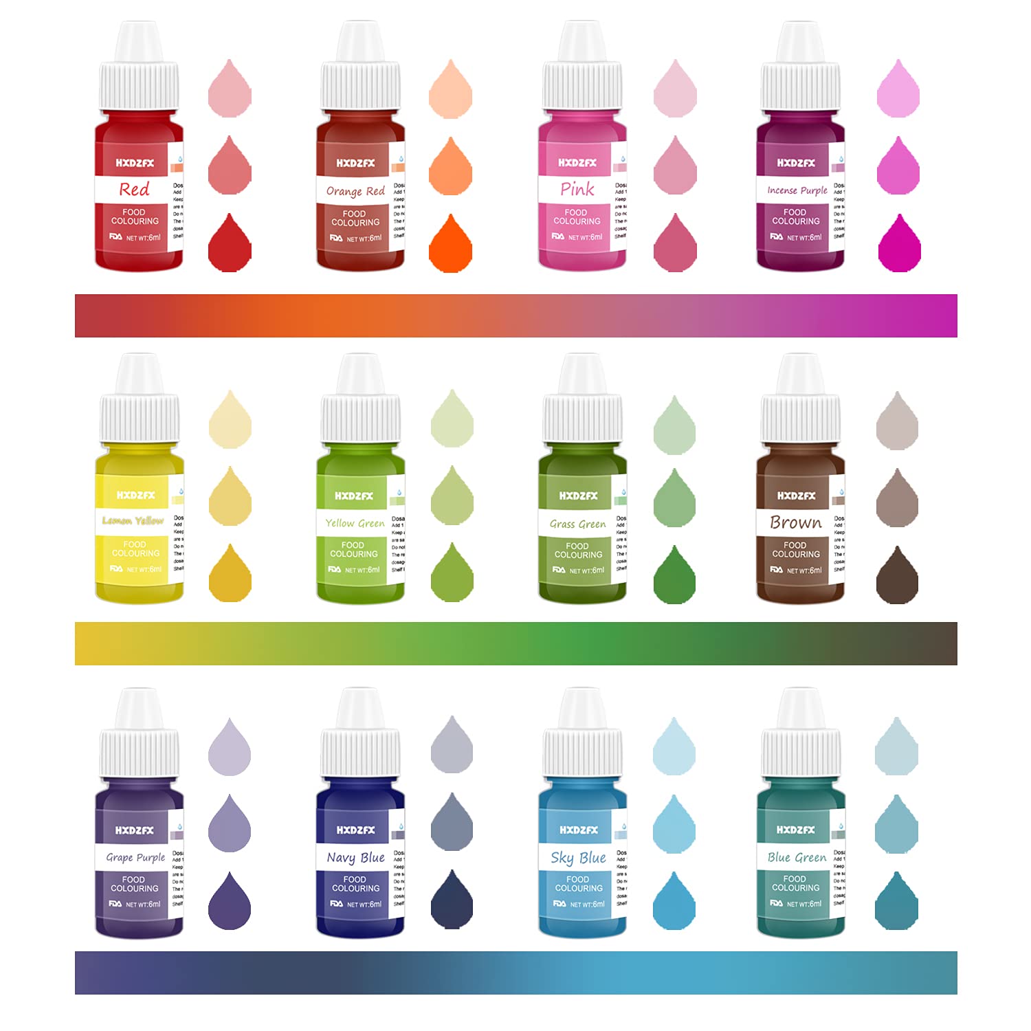 Buy Food Colouring 12 Colours x 6ml Food Dye Concentrated Liquid Cake