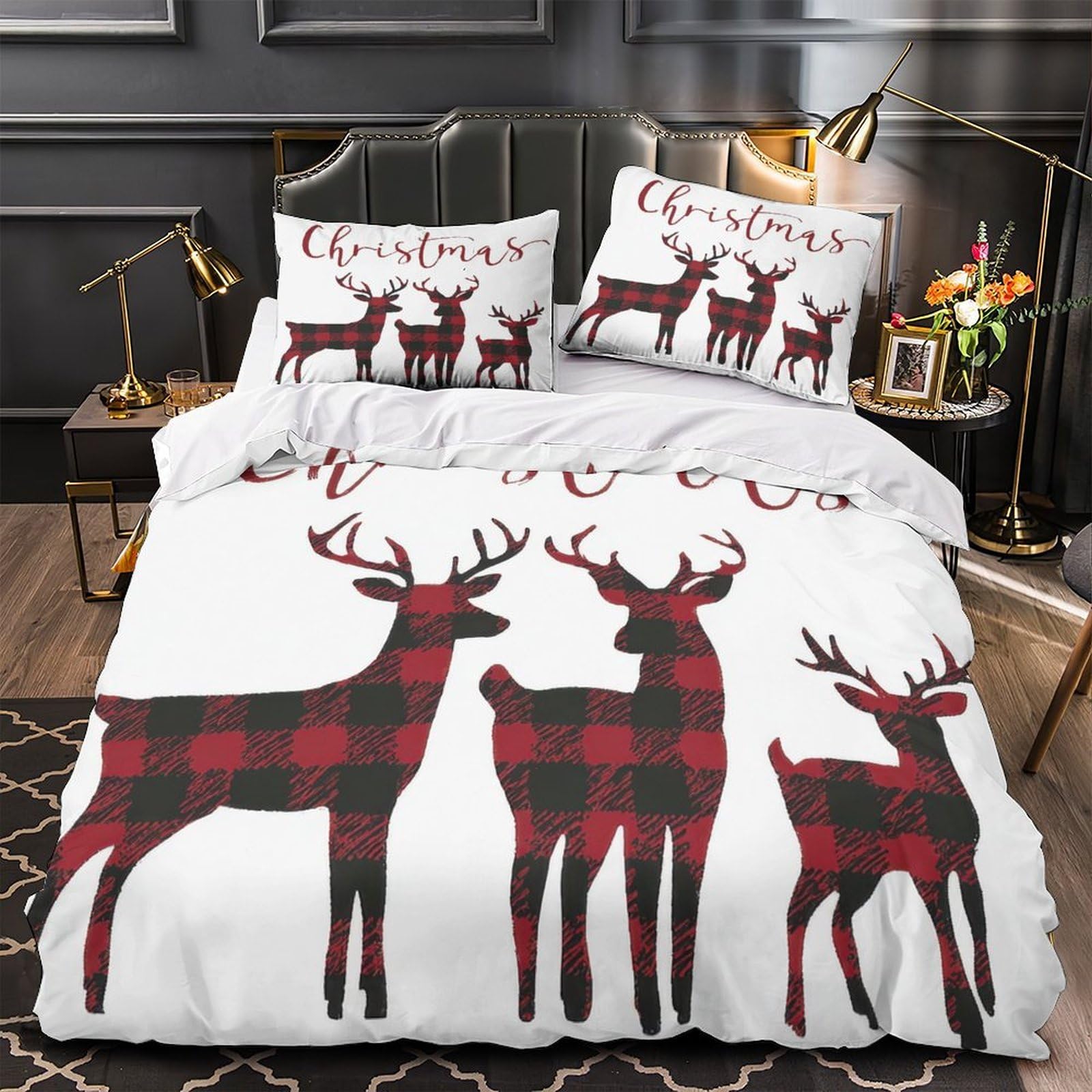 Housse de couette cerf de Noël 200x200 microfibre entretien facile sans pli