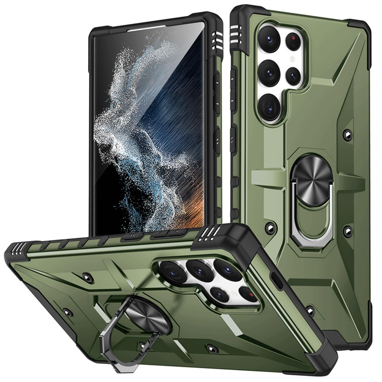 Coque Samsung S26 Plus armor mince avec anneau rotatif vert