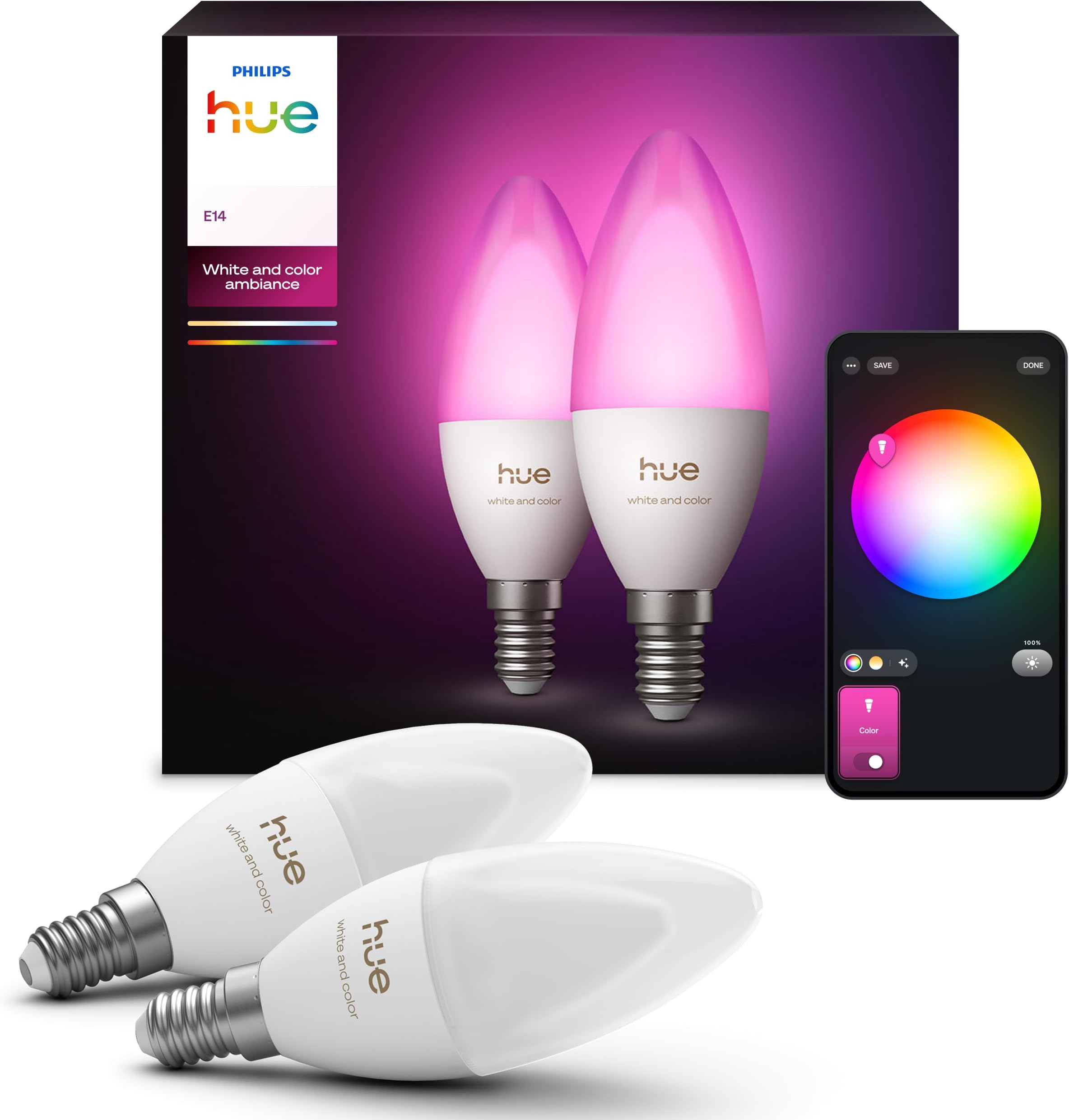 5.3W B39 E14 Colour Smart LED 2-Pack Bulbs