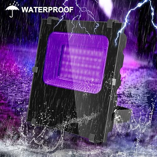 Miniatura 9 de Waygor Paquete de 2 luces LED negras de 200 W, luz negra, luz de inundación IP66, impermeable, para exteriores, para fiesta de baile, luz de