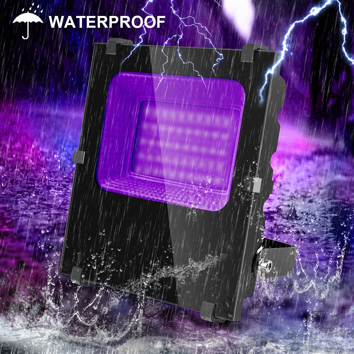 Waygor 300W Black Light Flood Lights - High Power LED Black Lights Outdoor IP66 395nm to 405nm LED UV Blacklight Floodlight Waterproof Black Light Spotlight with Plug for Glow Party Halloween (1 Pack)