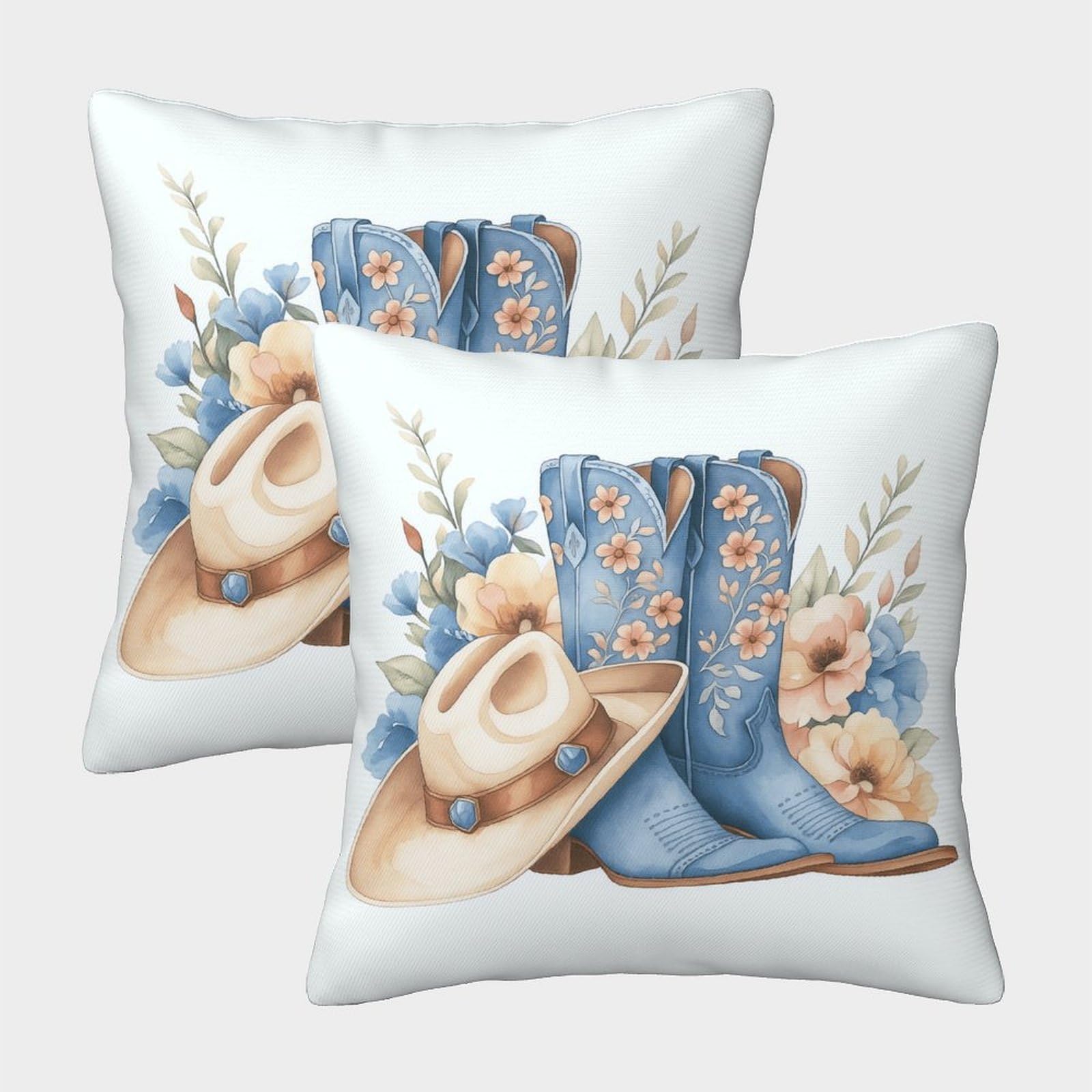 QFVANSIYO Pastoral 3D Printed Boots Hat Pillowcase Microfiber Bedroom Decor Boots and Hat Pillow Cover Breathable for Adult Home 50x50cm